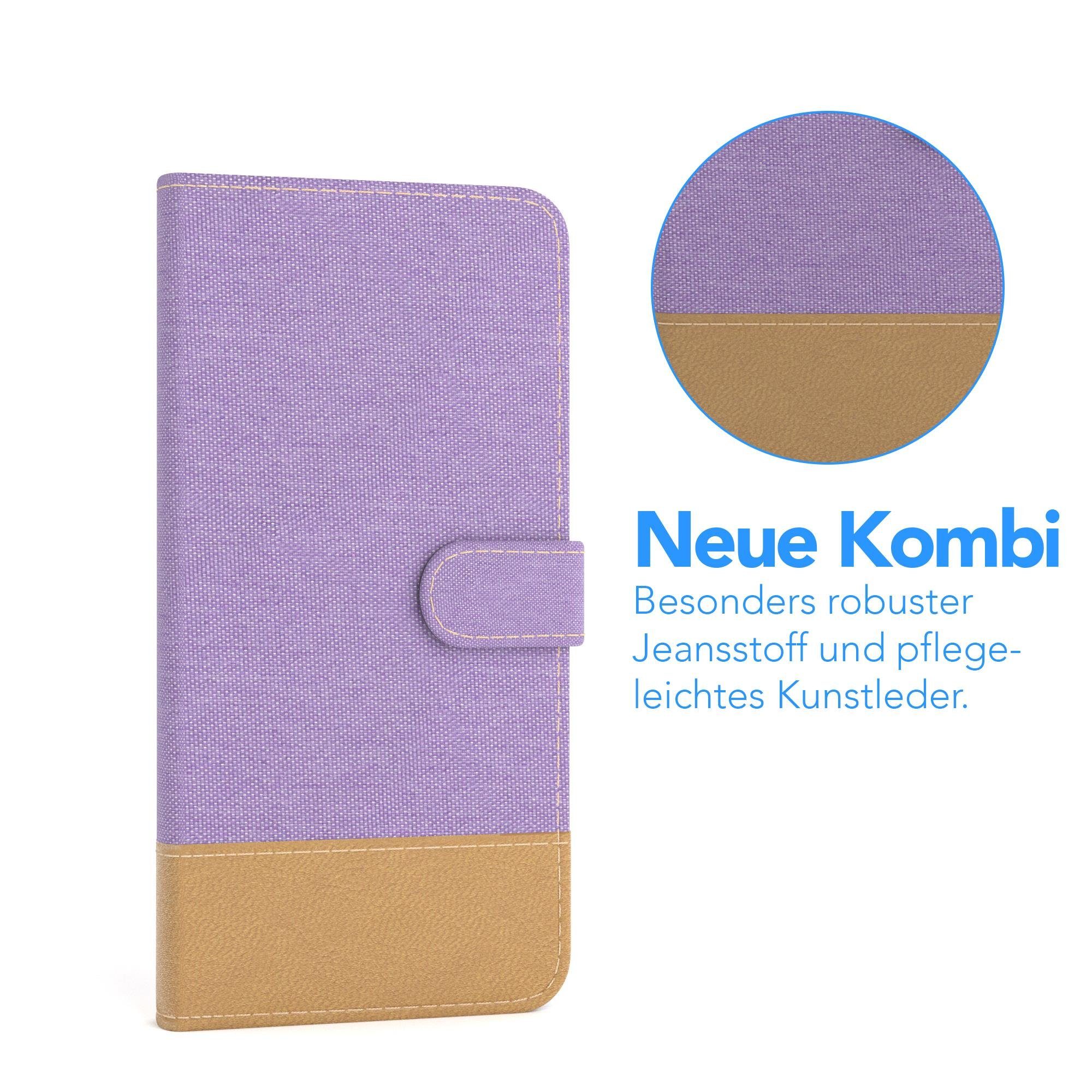 EAZY CASE Handyhülle Bookstyle Jeans für Samsung Galaxy S8 5,8 Zoll, Bookstyle Klapphülle mit Visitenkartenfach aus Kunstleder Lila Violett