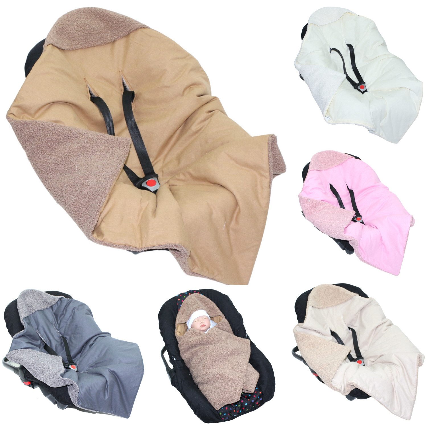 Einschlagdecke Bouclé mit Kapuze für Babyschale weiche Babydecke für Baby Schale, Primawela