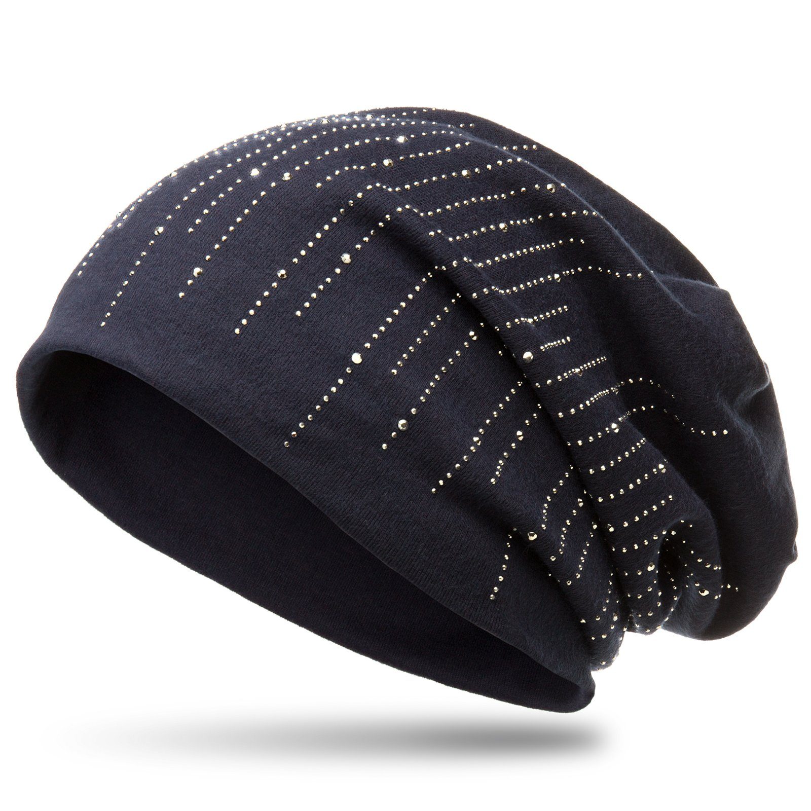 Caspar Beanie MU142 Beanie Mütze mit stylischen Strass Streifen und warmem Flanell Stoff dunkelblau