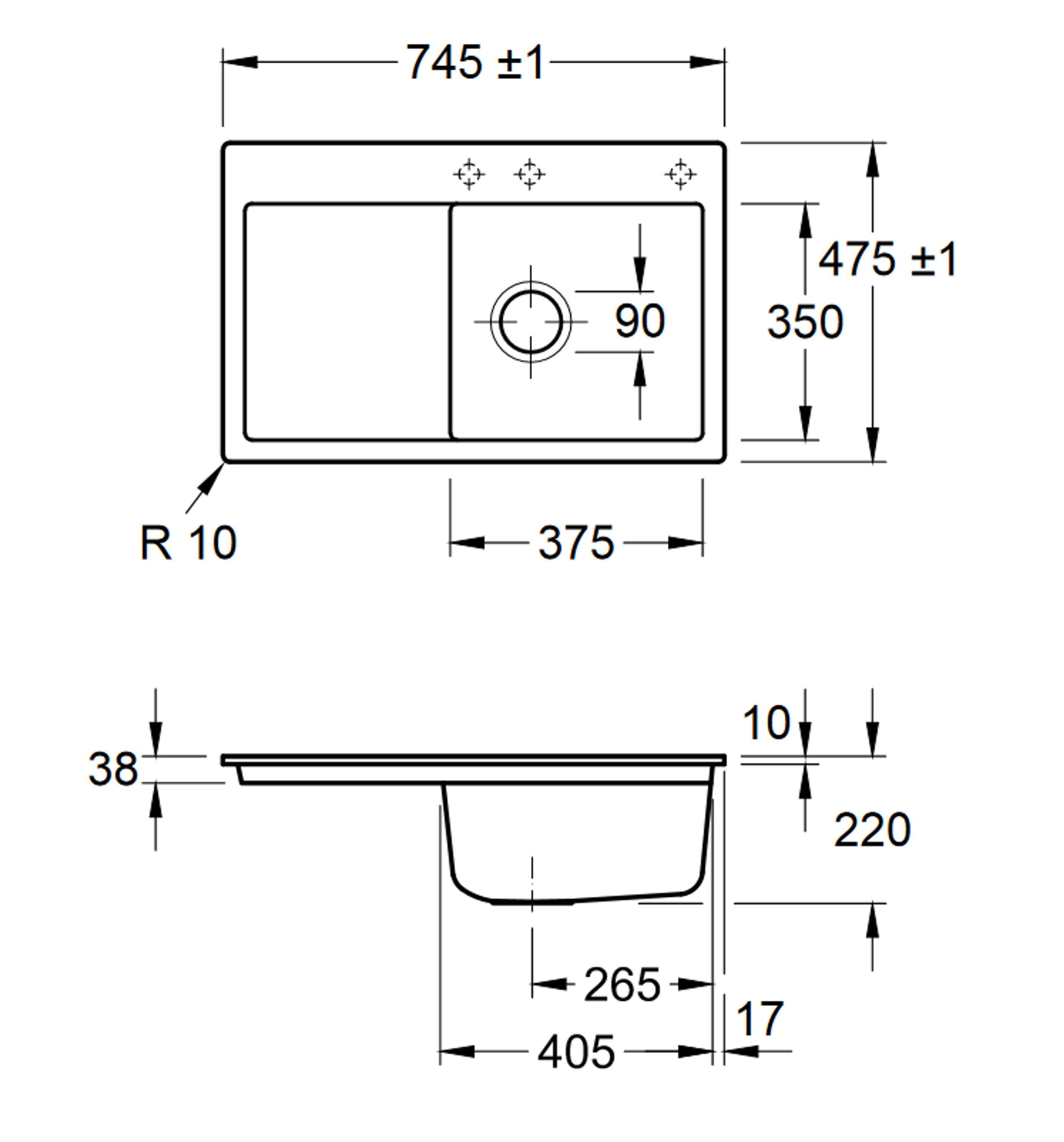 Villeroy & Boch Küchenspüle 6714 74.5/22 rechts Rechteckig, Becken i4, 1F cm, Serie, links und Subway möglich