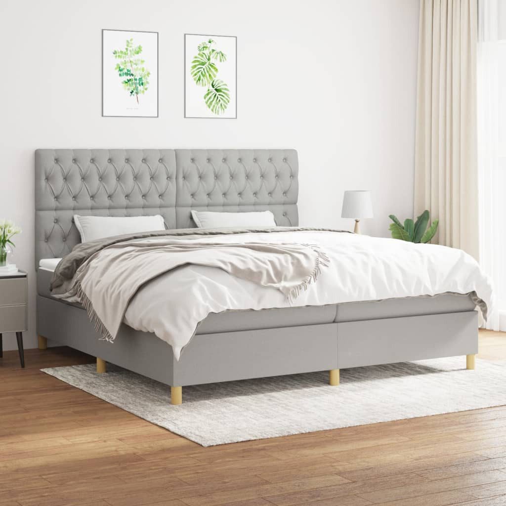 vidaXL Boxspringbett Boxspringbett mit Matratze Hellgrau 200x200 cm Stoff B günstig online kaufen