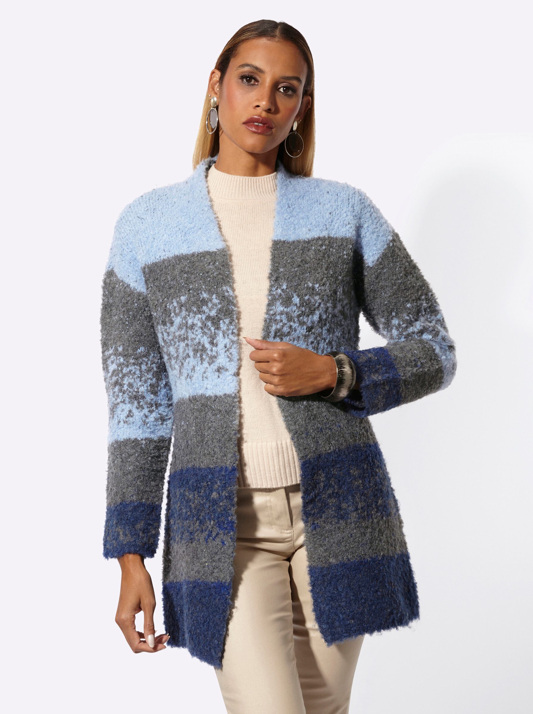 creation L Strickjacke Strickmantel Langarm Bouclé, Jacquard