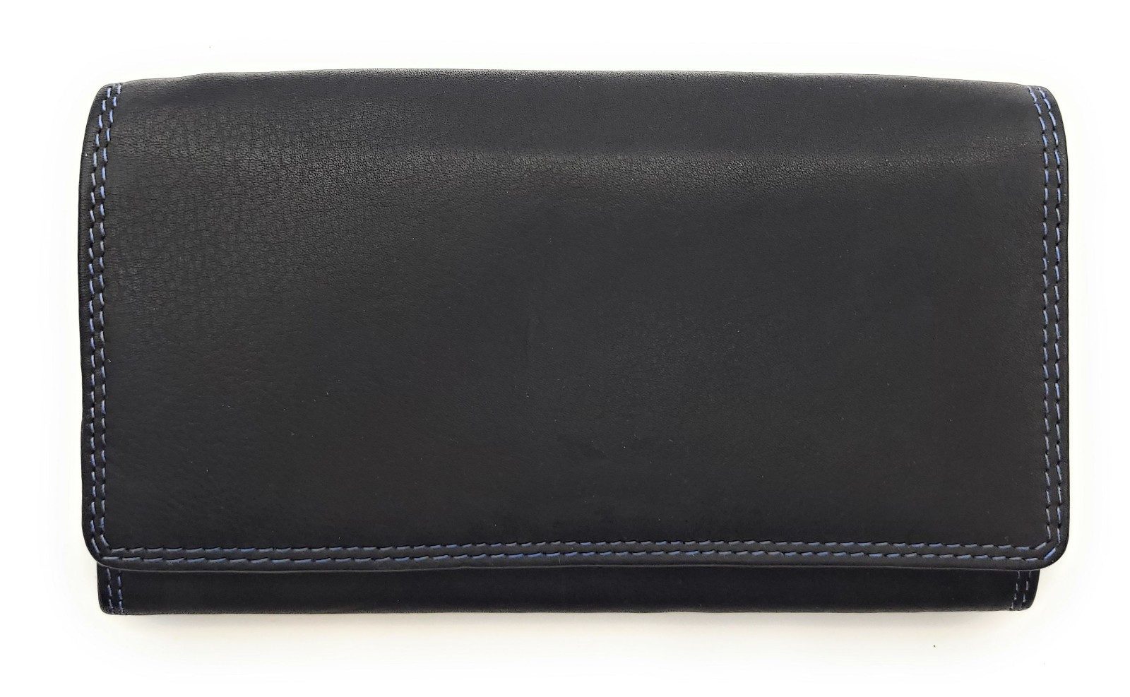 JOCKEY CLUB Geldbörse echt Leder Damen Portemonnaie lang mit RFID Schutz, bicolor, außen schwarz mit Kontrastnaht