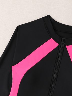 B.X Rash Guard Langärmliger Damen-Surfanzug mit Sonnenschutz und Reißverschluss Modischer einteiliger Surf-Badeanzug mit Farbblockdesign