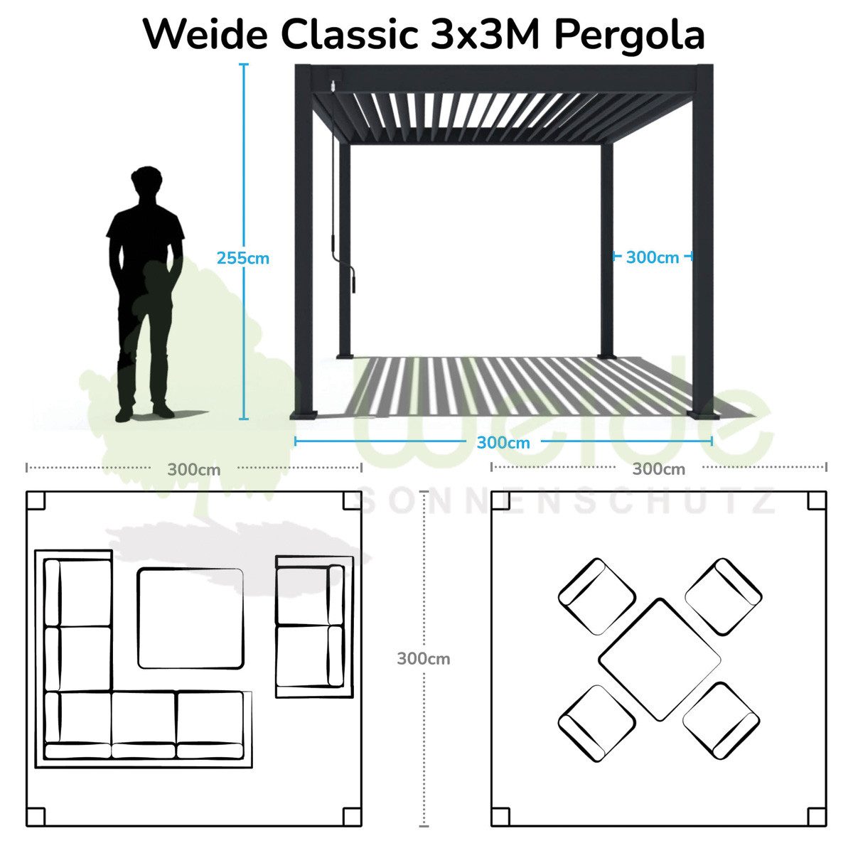 Weide Pergola Classic Pavillon Terrassenüberdachung Aluminium 3 x 3 M Ivory Sand