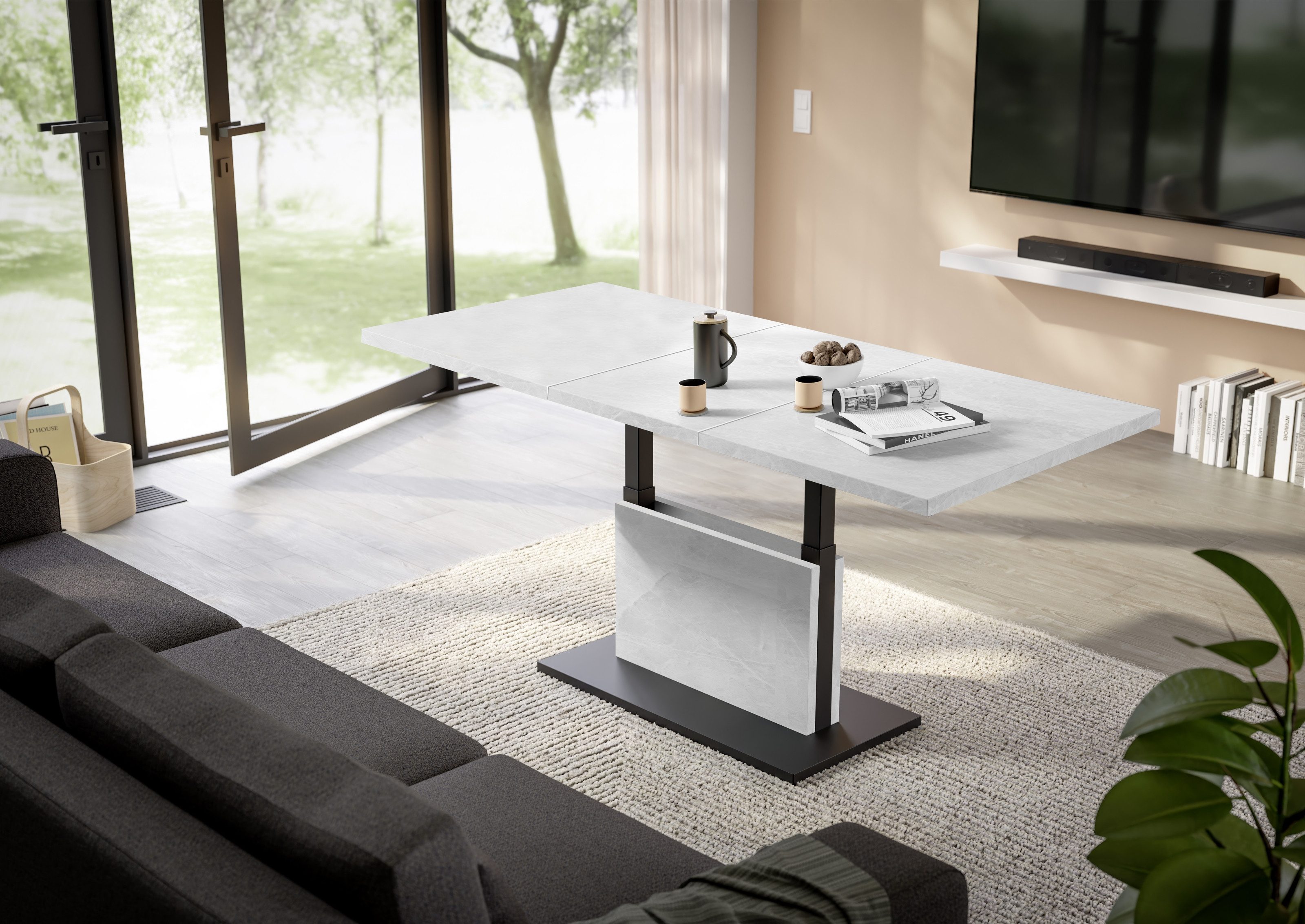freiraum Couchtisch Lift, Breite/Höhe verstellbar, weiss/schwarz - 120/160x59/75x60cm (BxHxT)