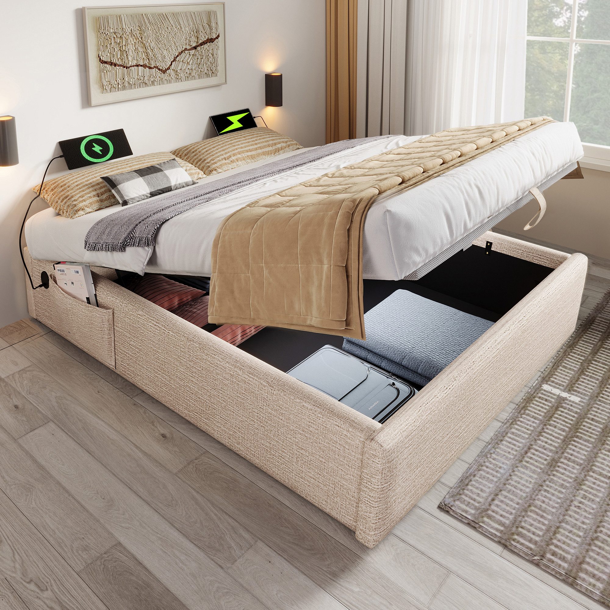 STILVORA Polsterbett Jugendbett 160x200cm mit Struraum,Einzelbett günstig online kaufen