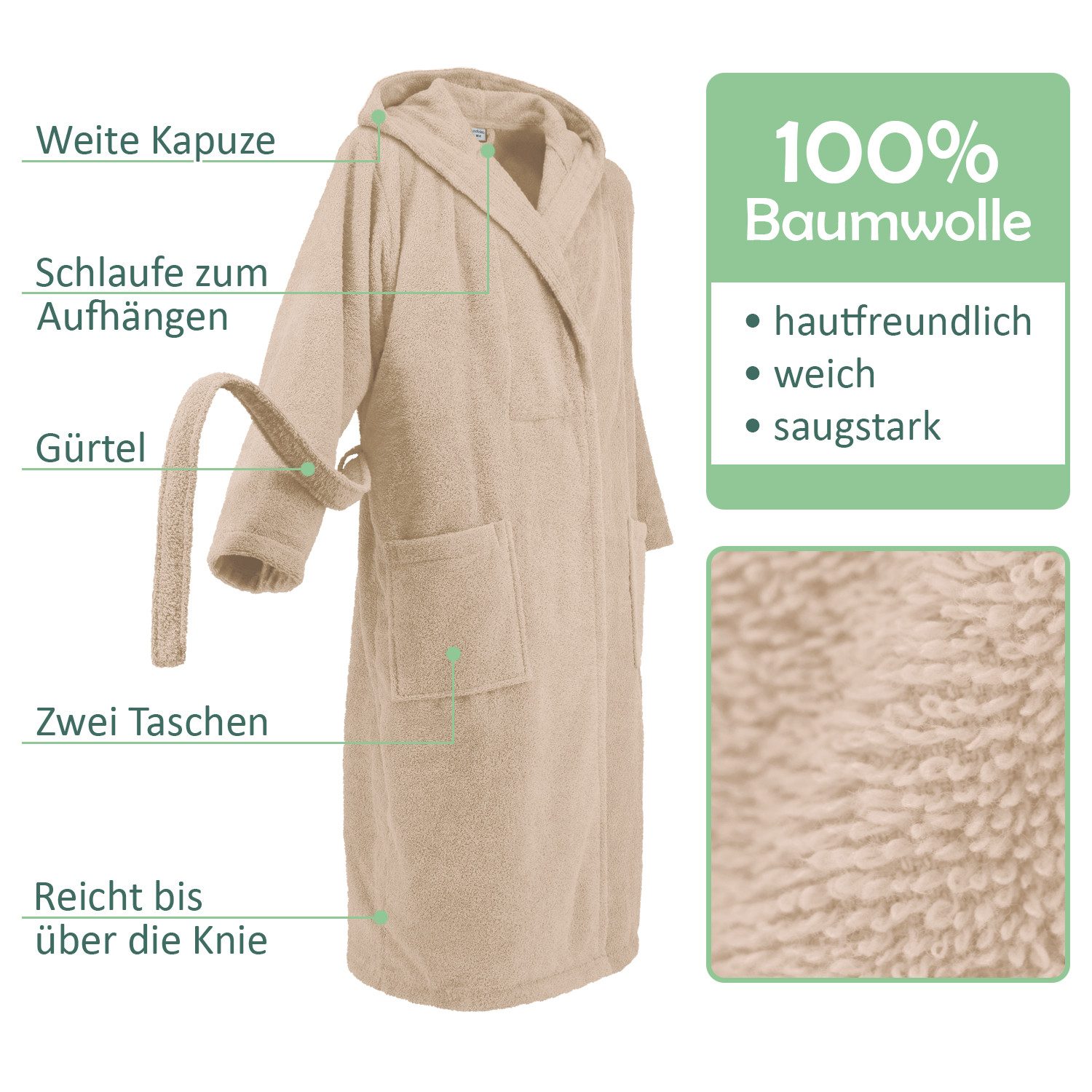 celodoro Bademantel Bademantel für Damen und Herren Reine Baumwolle