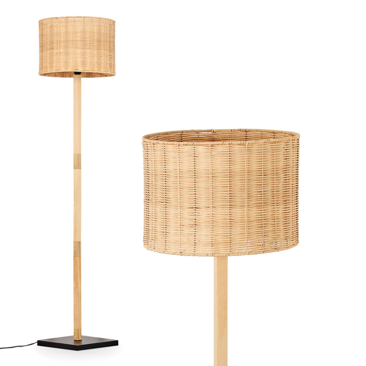 Stehlampe Boho-Style Stehlampe aus Holz/Metall/Rattan in Naturfarben/Schwarz