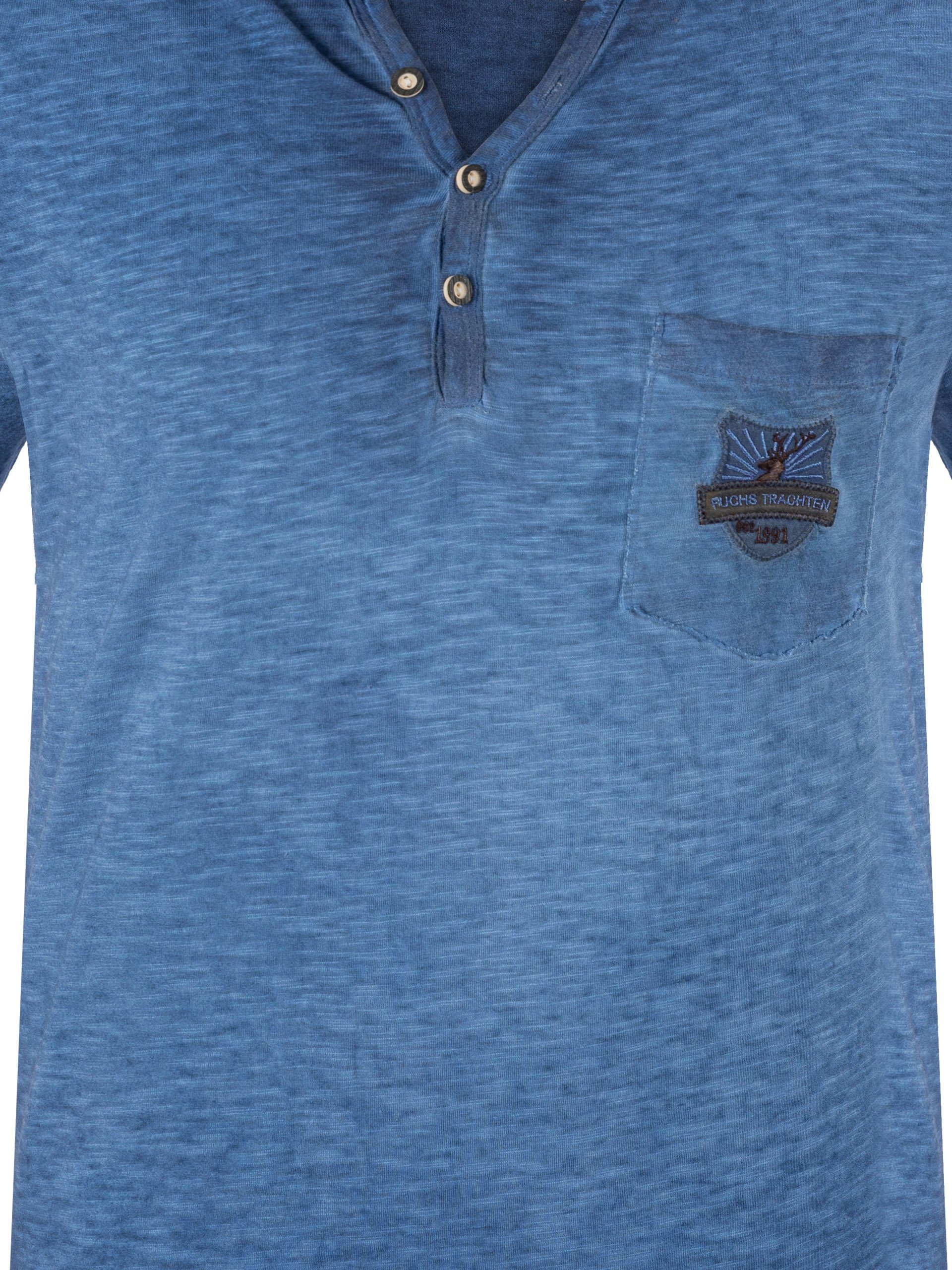 blau Trachten Baumwolle % Shirt aus 100 T-Shirt FUCHS Theo
