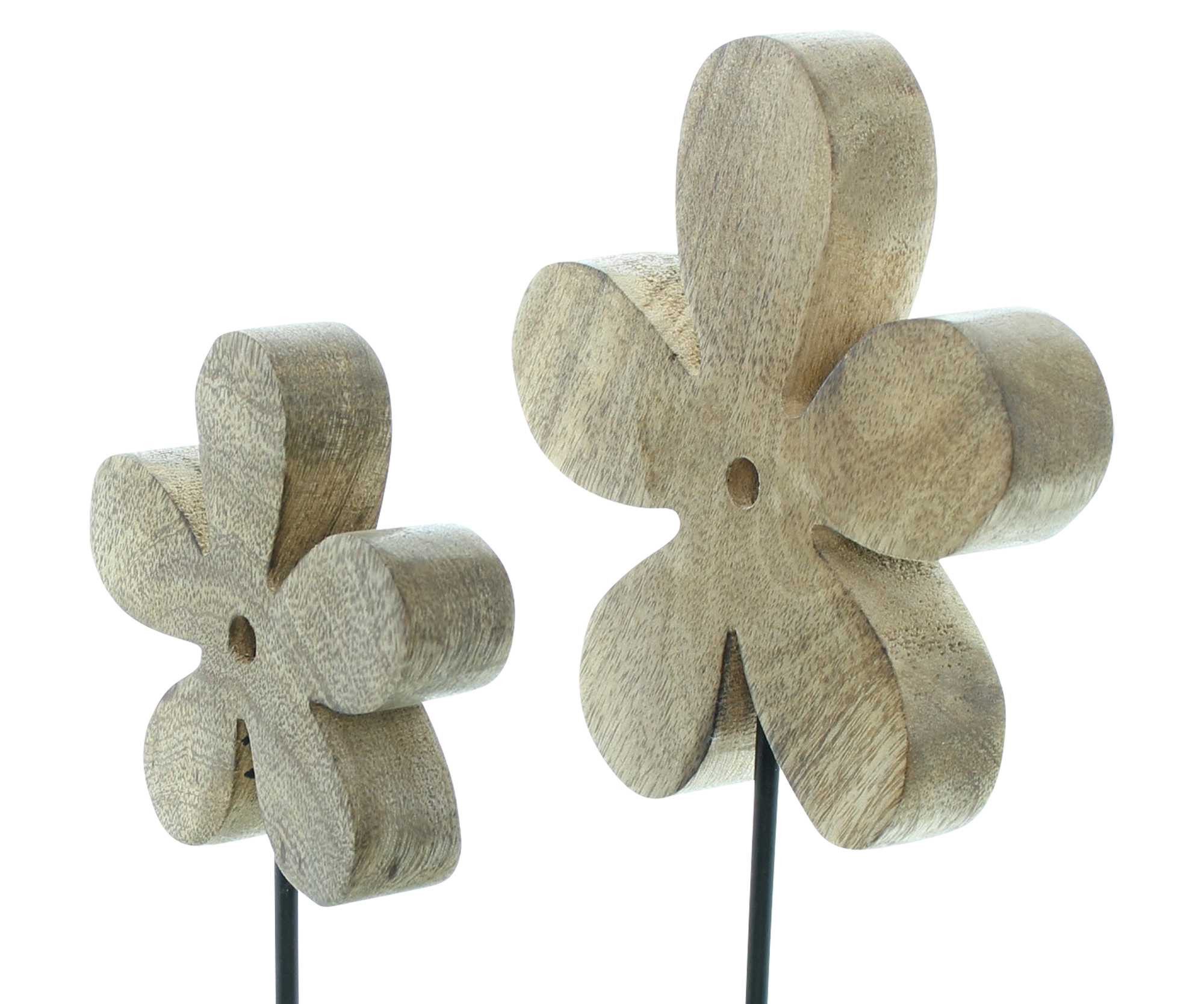 Dekoleidenschaft Dekofigur "Blume" aus Mangoholz, 25 + 30 cm hoch, Tischdeko Holzdeko Aufsteller (im Set)