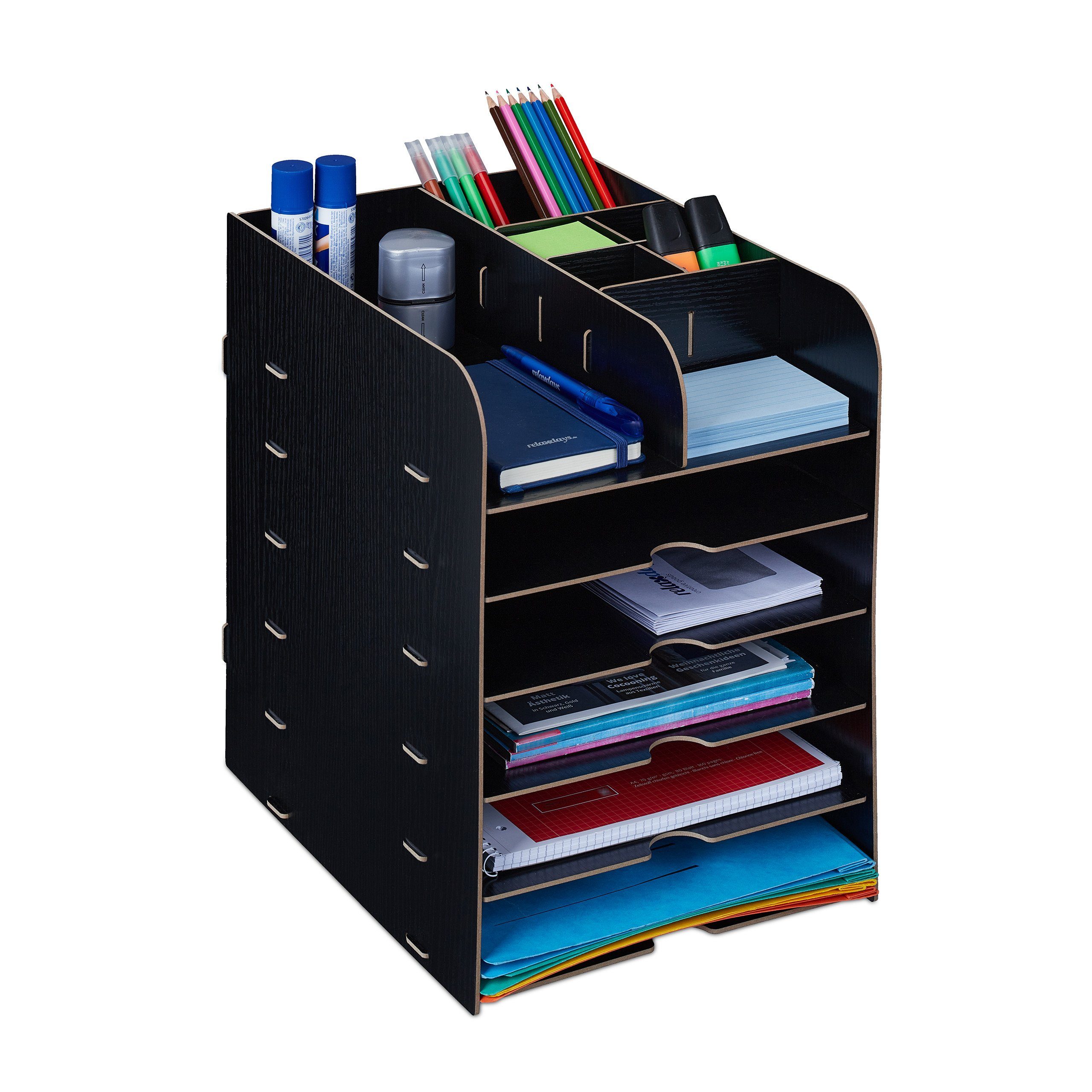 relaxdays Organizer Schreibtisch Organizer mit Ablagefächern, Schwarz