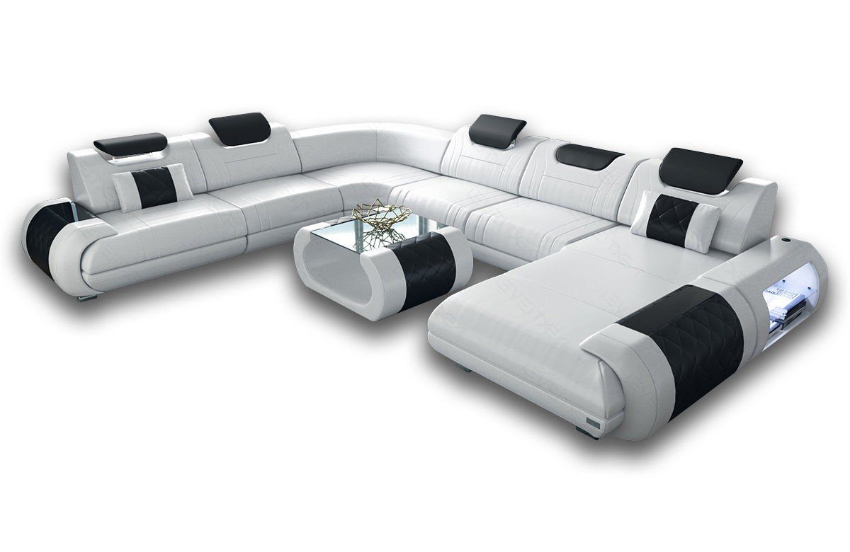 Sofa Dreams Wohnlandschaft Sofa Couch, Rimini Form mit wahlweise U XXL Designersofa mit Ledersofa, Ledercouch Schlafsofa, Bettfunktion als LED, Leder