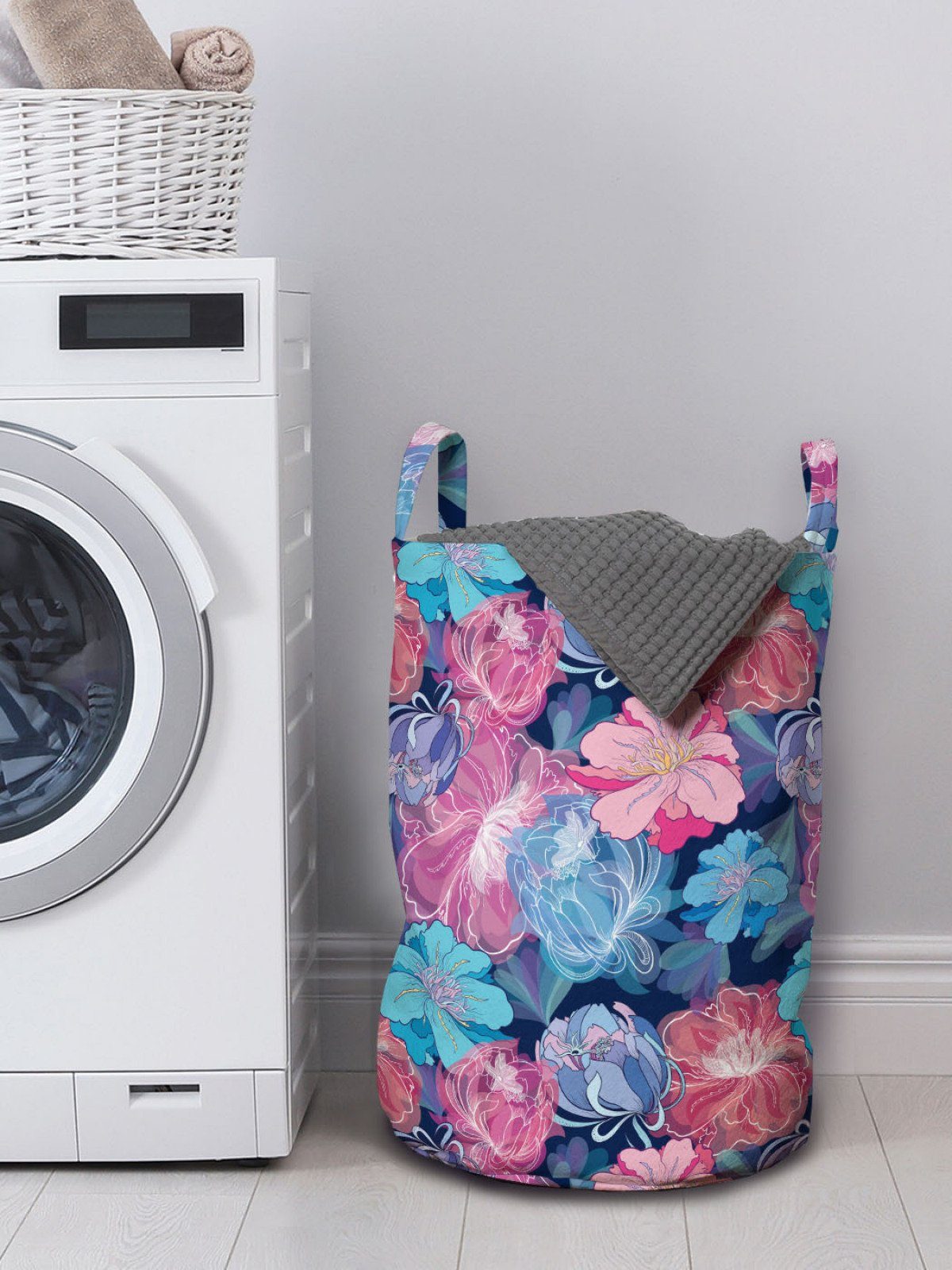 Wäschekorb mit für Kordelzugverschluss Blumenmotive Natürlich Aquarell Waschsalons, Abakuhaus Griffen in Wäschesäckchen