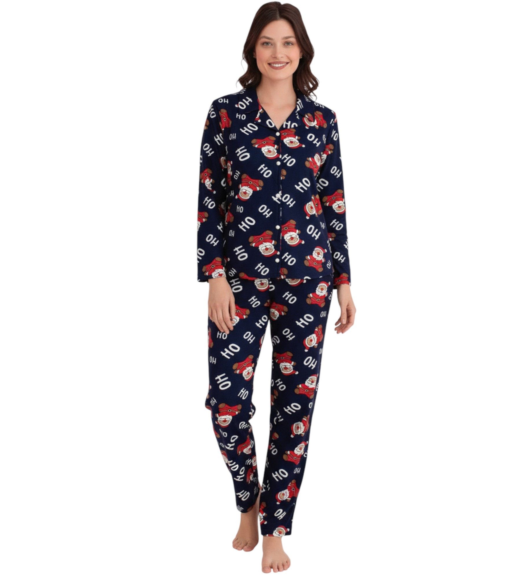 fashionshowcase Pyjama Damen Weihnachts-Schlafanzug Winter Hausanzug Santa günstig online kaufen