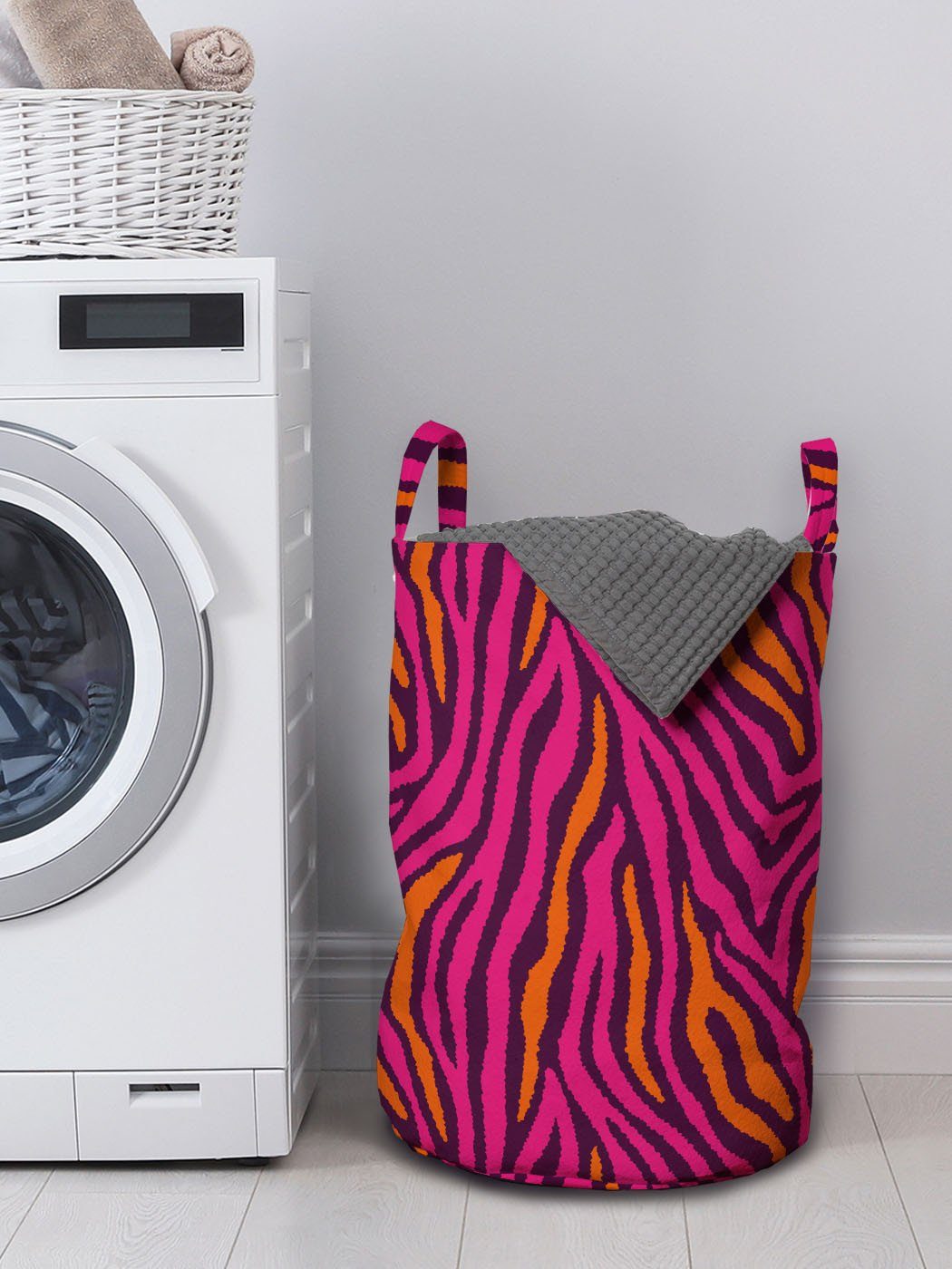 für Waschsalons, Safari Abakuhaus Wäschekorb Kordelzugverschluss mit Griffen Zebra-Muster-Streifen-Design Wäschesäckchen