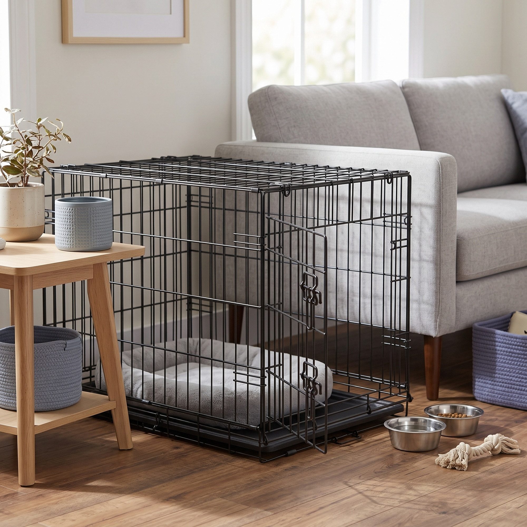 FEANDREA Tiertransportbox Faltbarer Hundekäfig mit Tür und Kunststoffschale, für Hunde von 9 bis 16 kg, 76,5 x 48,6 x 54,4 cm