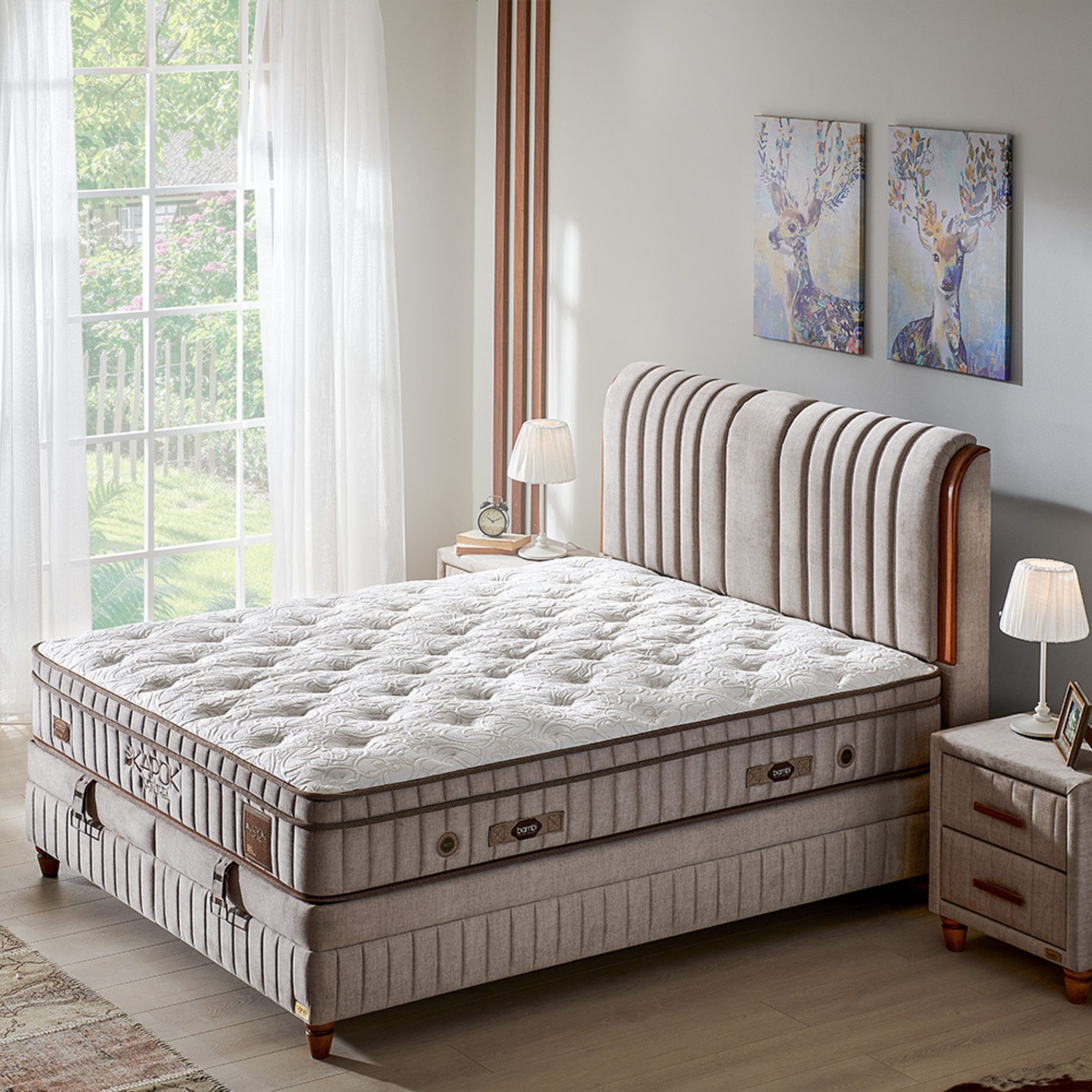 Bambi Boxspringbett inkl. 8 Schichten Höhe 33 cm Matratze (Kapok, 4-St., 2 Bettkästen, Matratze, Kopfteile)