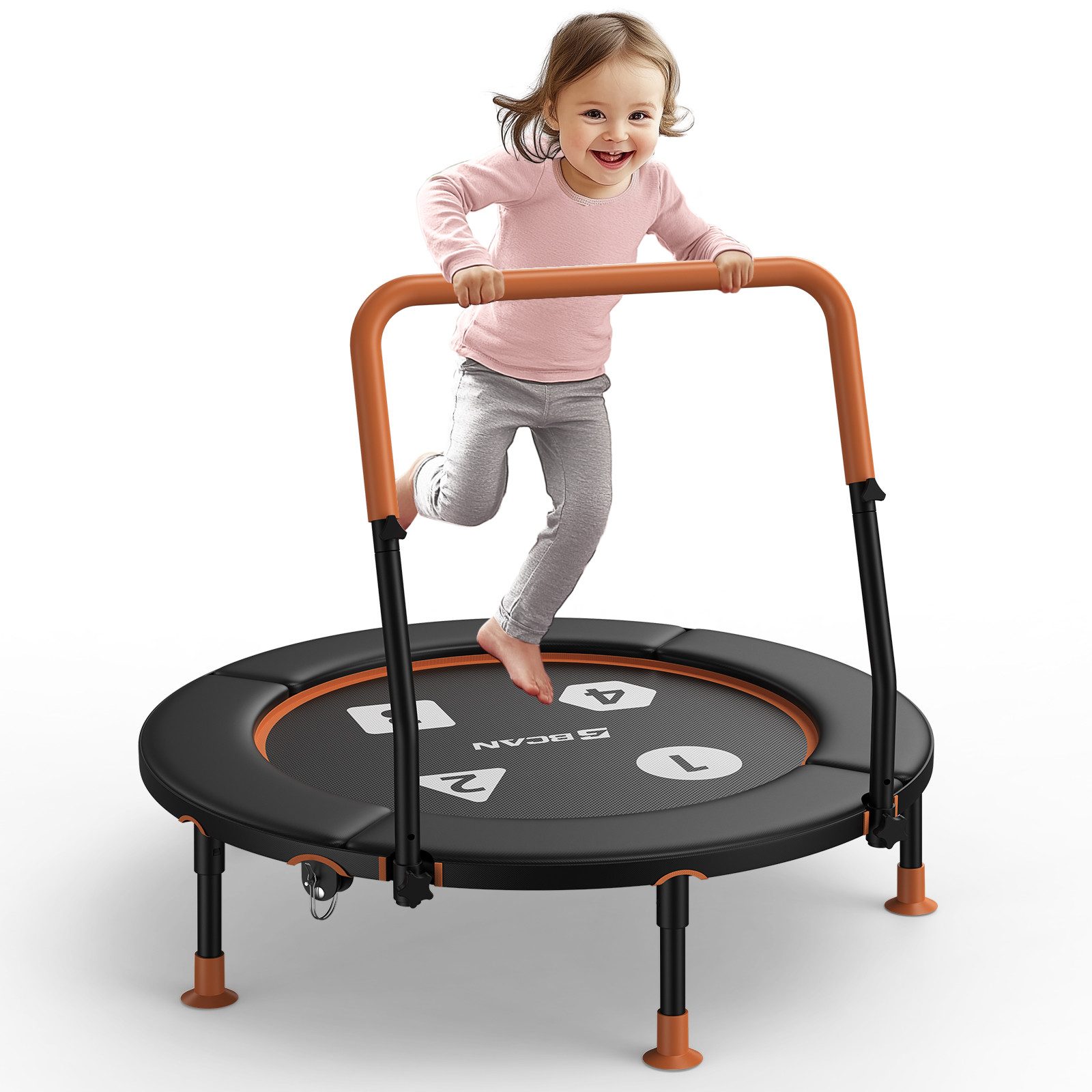 BCAN Kindertrampolin 91 cm Kleinkind-Trampolin mit verstellbarem Griff, Ø 91 cm, (1 tlg), Sicherheitspolster und klappbare Beine, für drinnen & draußen