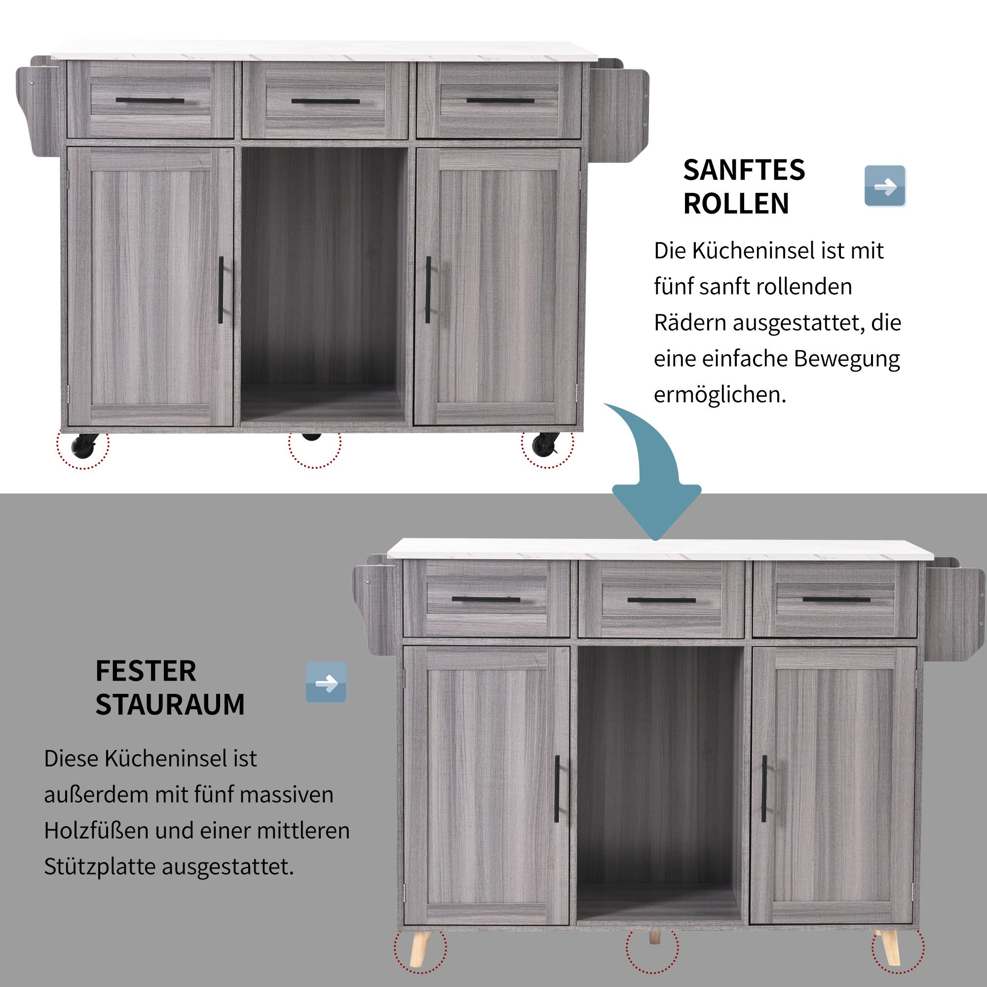 Merax Küchenwagen mit erweiterbarer Arbeitsplatte, Kücheninsel Servierwagen günstig online kaufen