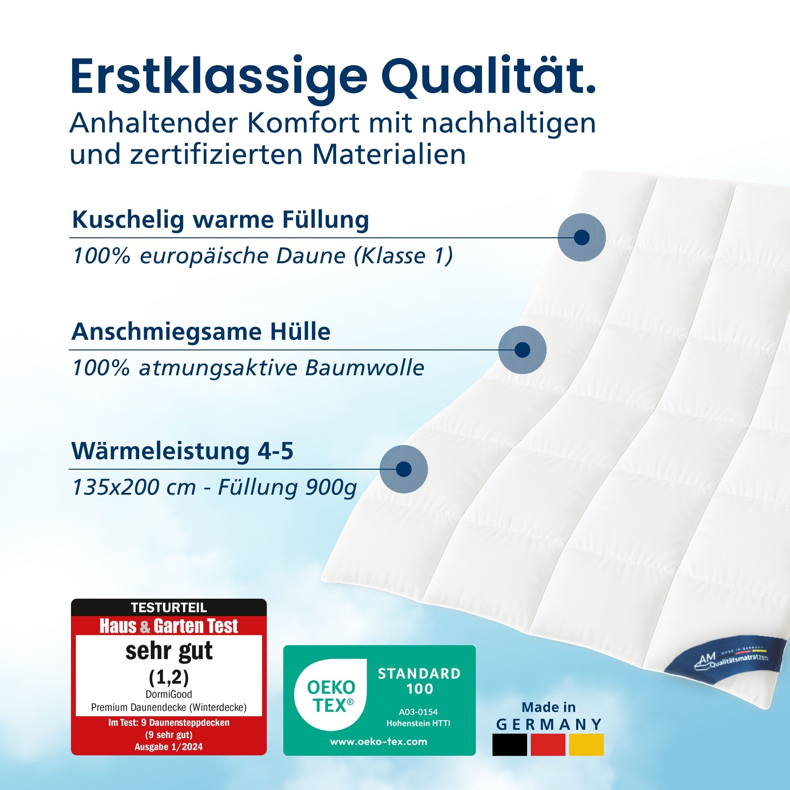 DormiGood Daunenbettdecke 2er Set Premium Daunendecke Winter, Extra Warm & Dick, Winterdecke, Füllung: 100% Daunen (Klasse 1), Bezug: Inlay aus Baumwolle, 135x200 cm, Winter