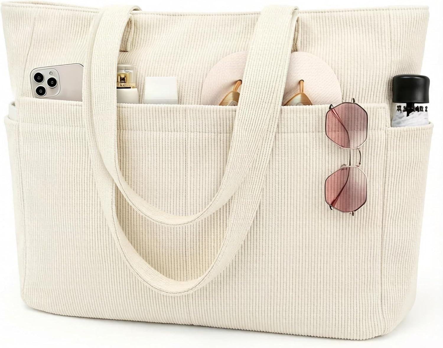 FOUORTUNATE-BEE Umhängetasche Große Cord Schultertasche Damen – Stilvoll für Alltag & Büro, Cord Shopper Damen Groß – Modische Tasche für Beruf & Freizeit