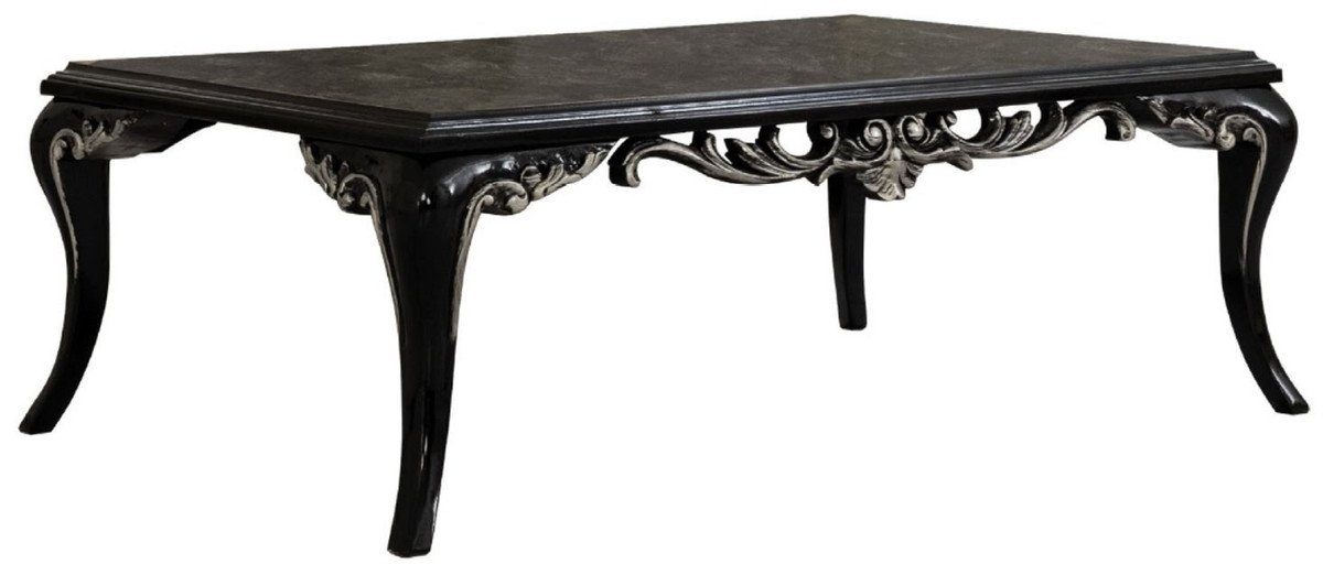 Casa Padrino Couchtisch - Barock Massivholz Möbel im Handgefertigter Barock Luxus Schwarz Silber / Couchtisch Barockstil - Prunkvoller - Wohnzimmertisch Tisch