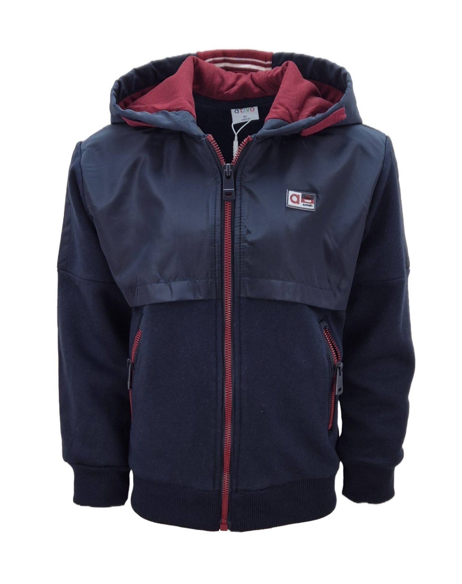 Hessis Kapuzensweatjacke für Jungen – mit Reißverschluss und Materialmix