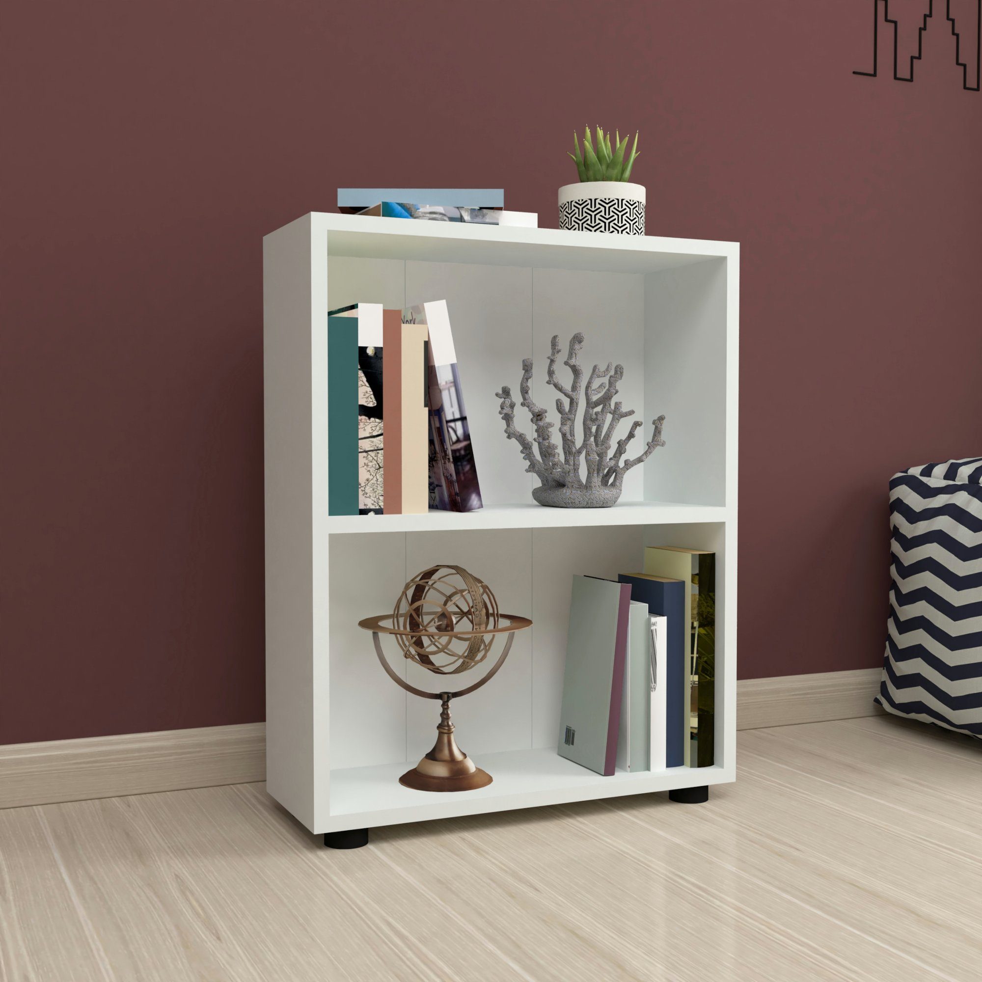 en.casa Bücherregal, »Vara« mit 2 Ablagen 72 x 55 x 20 cm Weiß