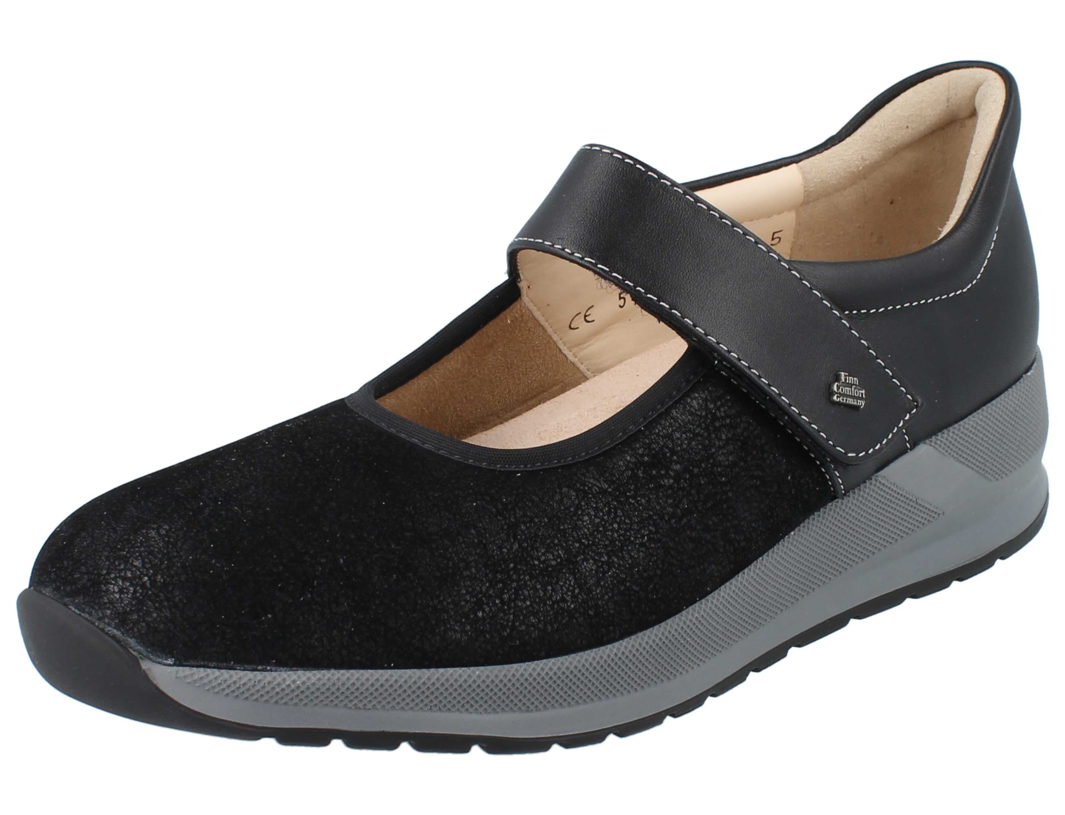 Finn Comfort FINN COMFORT Stretch Sakae Damen Ballerina schwarz Glattleder - Schnürschuh Wechselfußbett