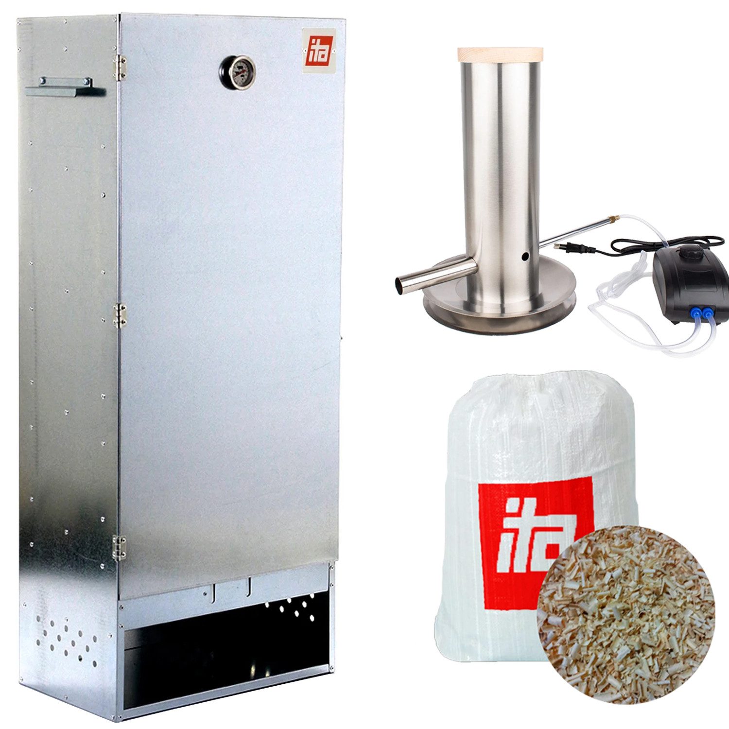 ITA Räucherofen Räucherofen 7003 - Premium XL Räucherschrank mit 3 Etagen 111 cm, 1-St., Smoker mit Rauchgenerator zum bequemen Kalträuchern