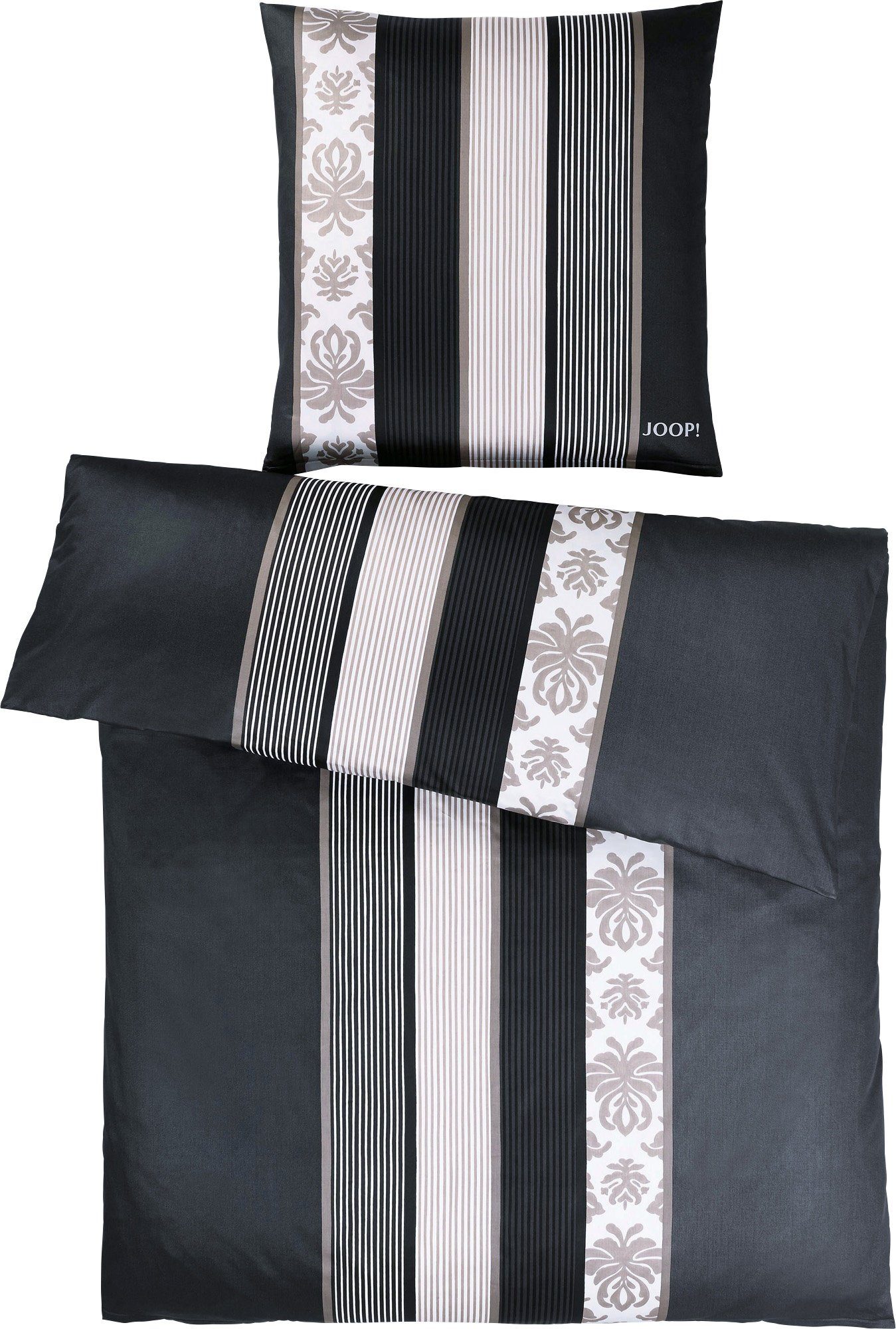 Bettwäsche Bettwäsche "Ornament Stripe", Joop!, Mako-Satin, 2 teilig, Streifen schwarz