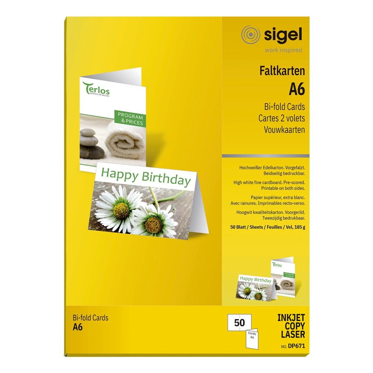 Sigel Klappkarte DP 671, frei gestaltbar/ beidseitig bedruckbar, 50 Faltkarten (ohne Umschläge)