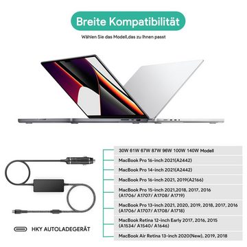 HKY PD140W 100W 96W 87W 70W USB-C KFZ PD 3.1 für Mac Book Pro 16" 2021 KFZ-Netzteil (Dell XPS, iPhone 15 Pro Max/Pro/15/14 Pro Max/14, Galaxy Book3 Ultra)