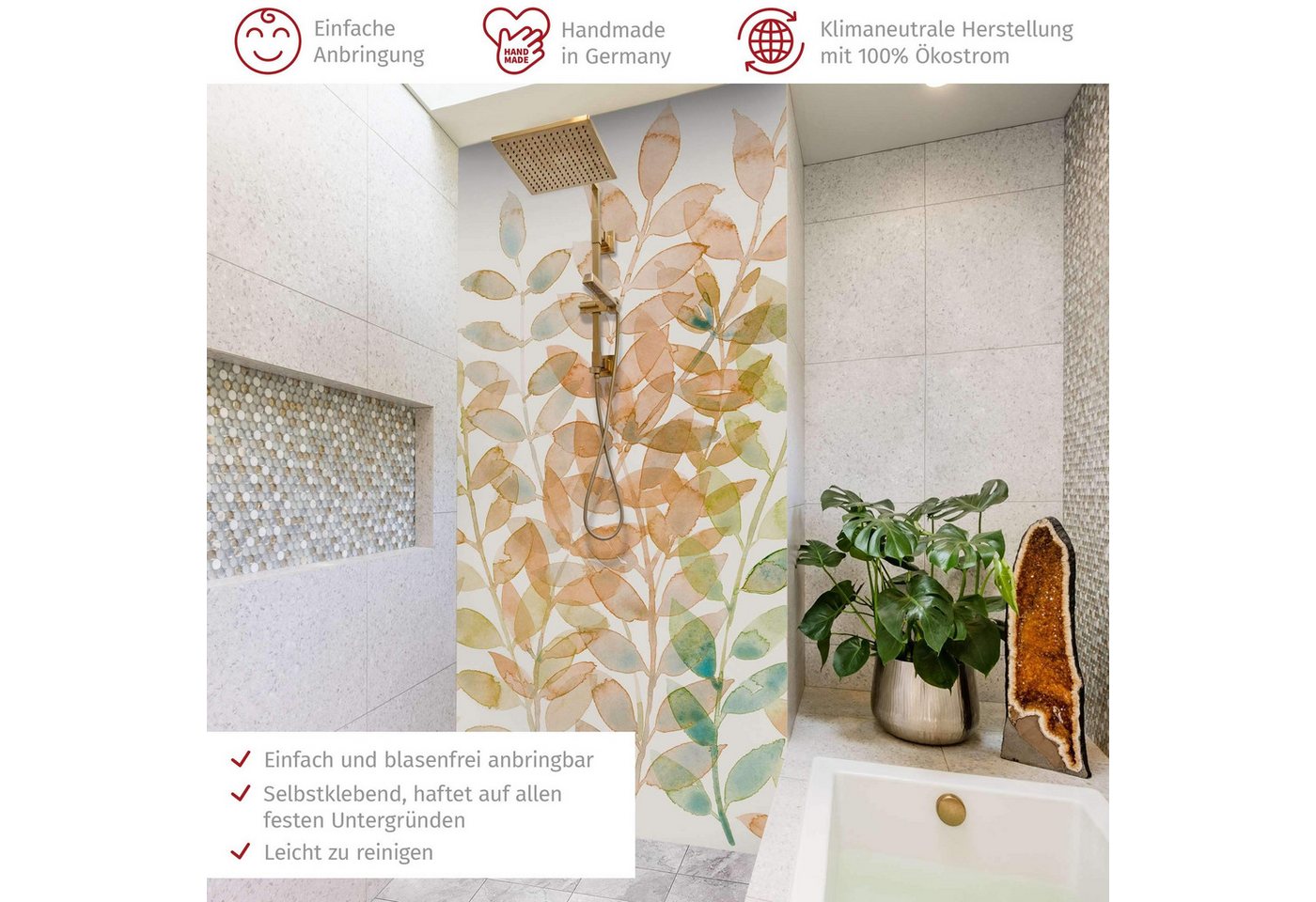 Thumbnail - Bilderdepot24 Badrückwand Aquarell orange Duschrückwand ohne Bohren Dusche Tropisch, (1-tlg., Hart-Folie Premium matt 0,...