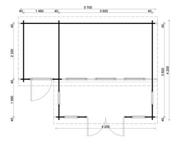 Alpholz Gartenhaus Lausitz ISO mit Anbau, BxT: 594x439 cm, Natur