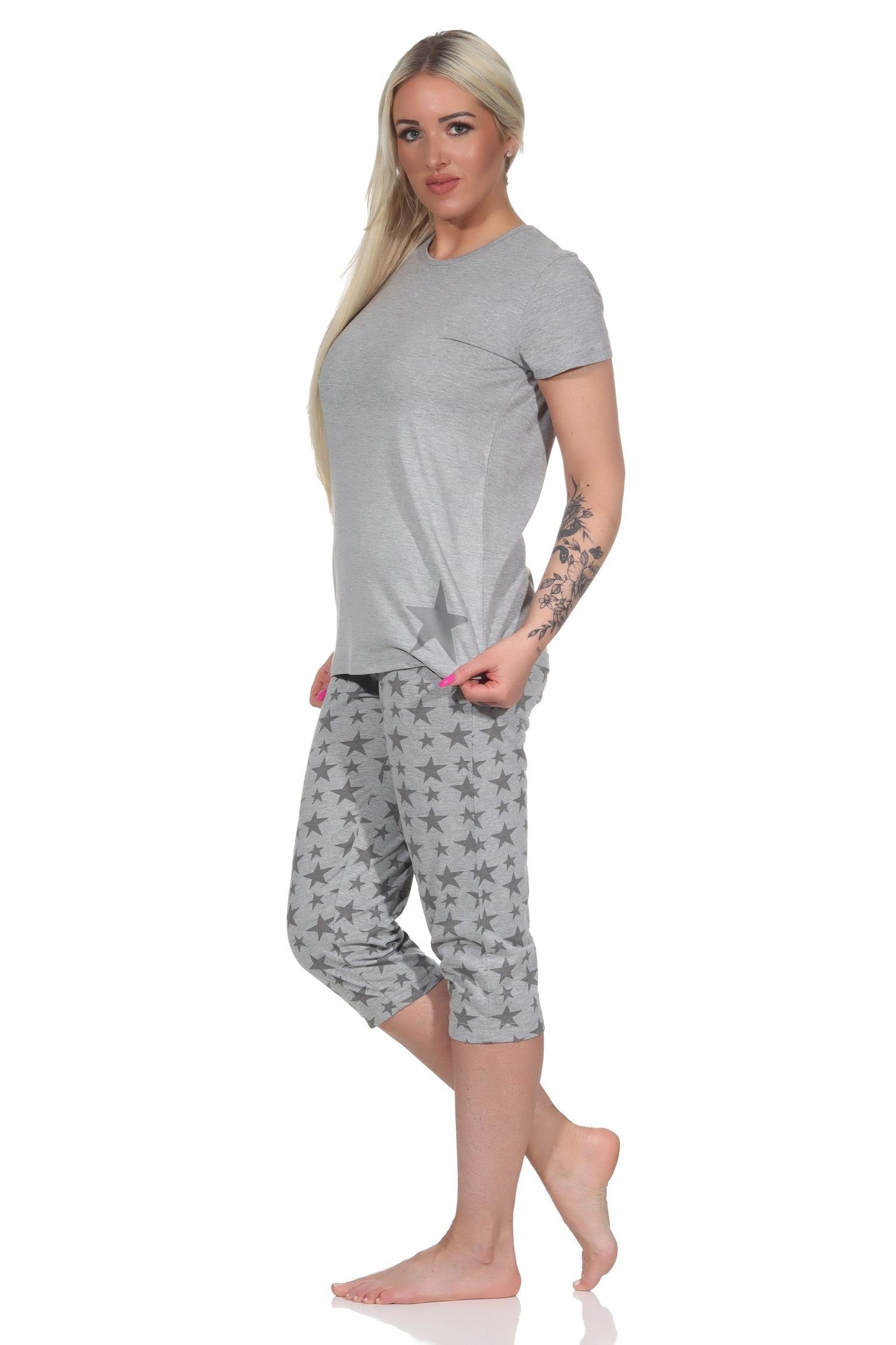 204 Schlafanzug Pyjama, - Pyjama 735 112 Normann Sternen mit 10 Damen grau Capri