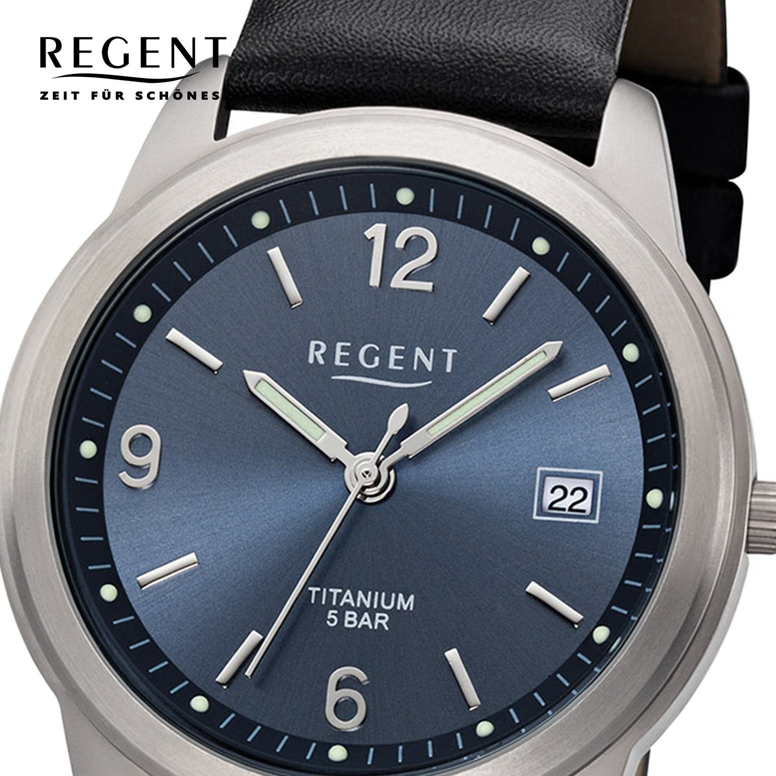 F-682 (ca. Leder Lederarmband Quarzuhr Regent Armbanduhr Herren Regent Quarzwerk, 36mm), mittel Herren Uhr rund,