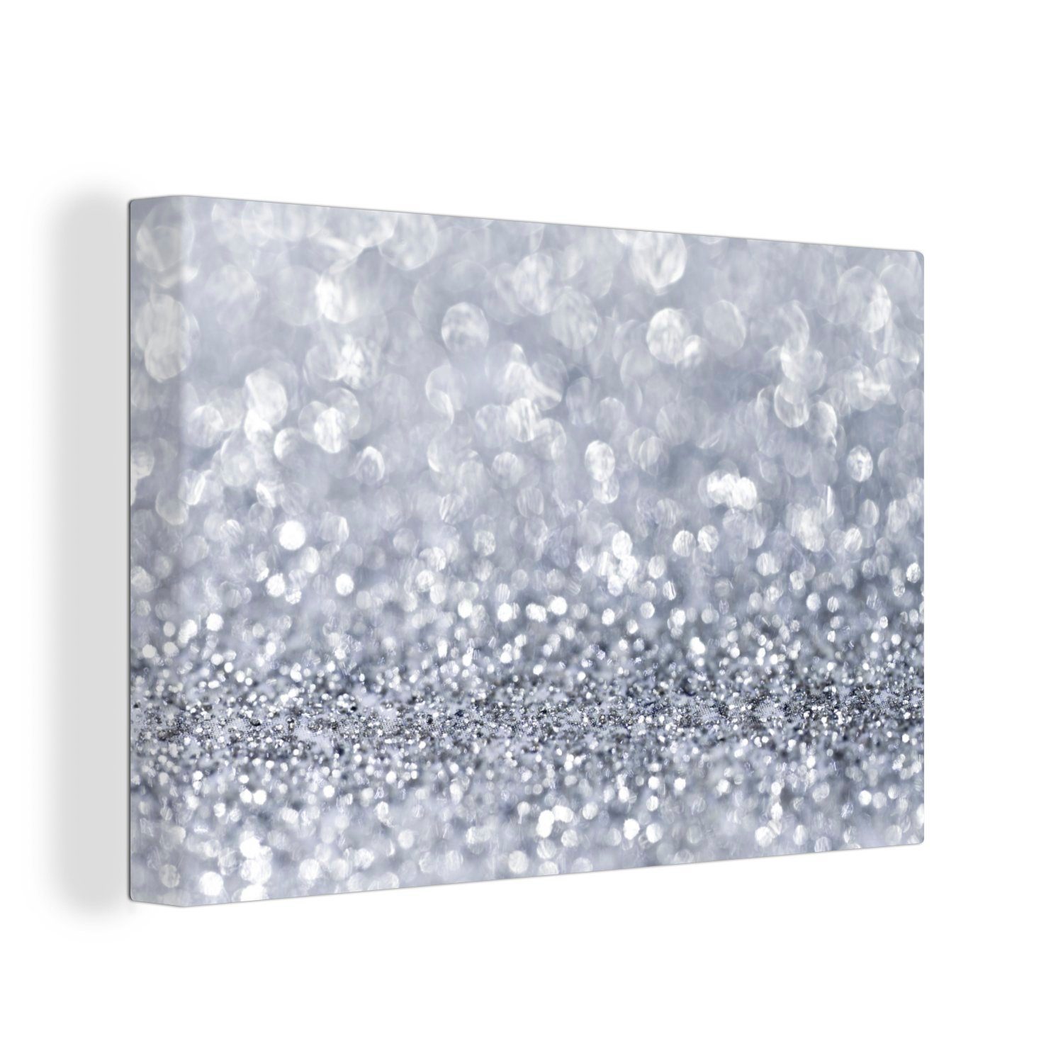 OneMillionCanvasses® Leinwandbild Silber glitzert, (1 St), Wandbild für alle Wohnbereiche, Gemälde, XXL, großes, 120x80 cm