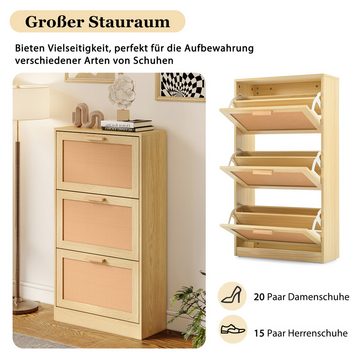 IDEASY Schuhschrank Schuhschrank mit Klappdeckel, Rattanholz, 109 x 60 x 24 cm, bietet Platz für 15–20 Paar Schuhe