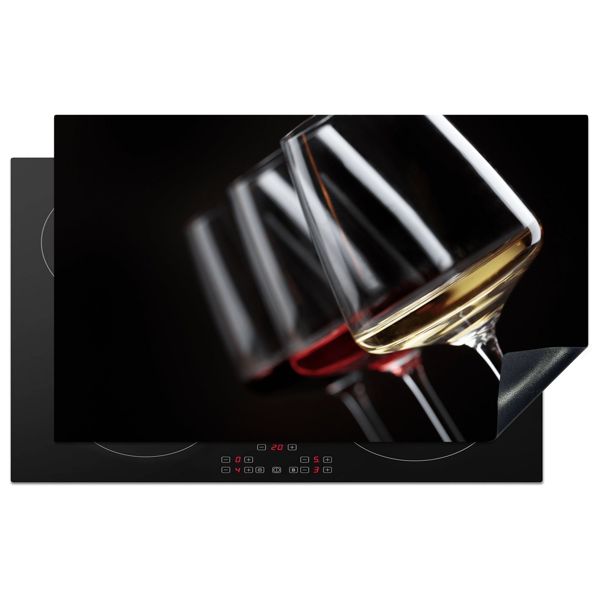Induktionsschutz für Alkohol, küche - Herdblende-/Abdeckplatte (1 Wein - tlg), cm, 83x51 Weinglas Arbeitsplatte - Vinyl, MuchoWow Ceranfeldabdeckung,