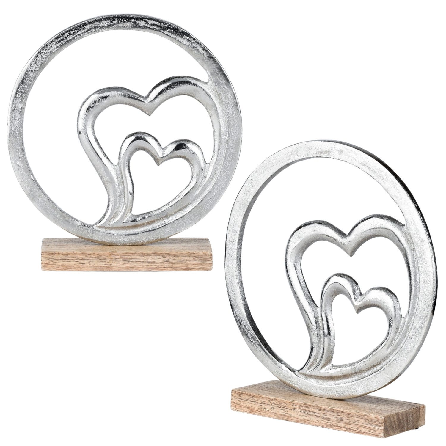 Marrakesch Orient & Mediterran Interior Dekoobjekt 2er Set Love Dekoaufsteller Amour Motiv 11 aus Holz in Silber 23 cm, Handarbeit