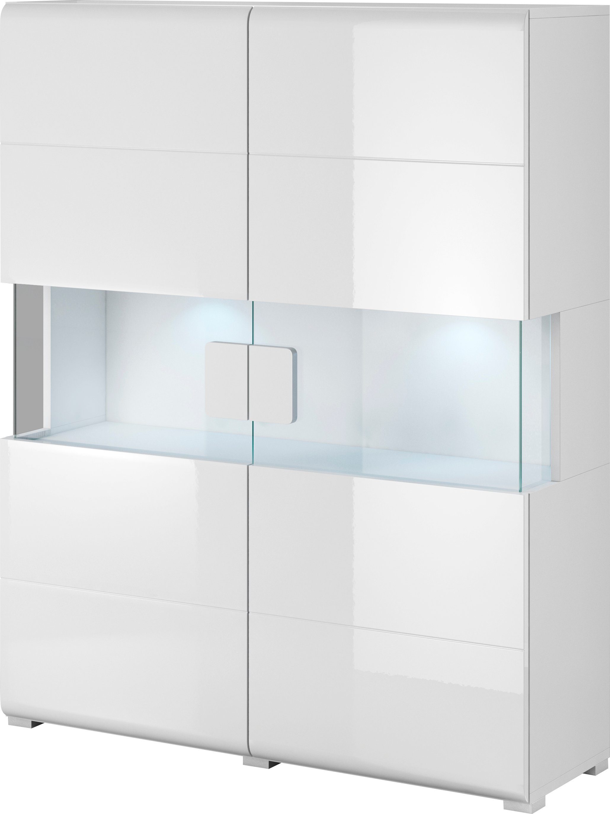 OTTO home Highboard Toledo,Breite 121,5 cm, trendige Hochkommode mit 2 Türen, Hochschrank mit Glas-Partien,stylische Hochglanzfronten