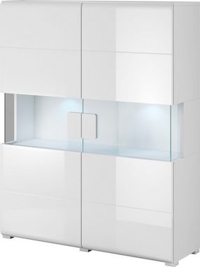 INOSIGN Highboard Toledo,Breite 121,5 cm, trendige Hochkommode mit 2 Türen, Hochschrank mit Glas-Partien,stylische Hochglanzfronten