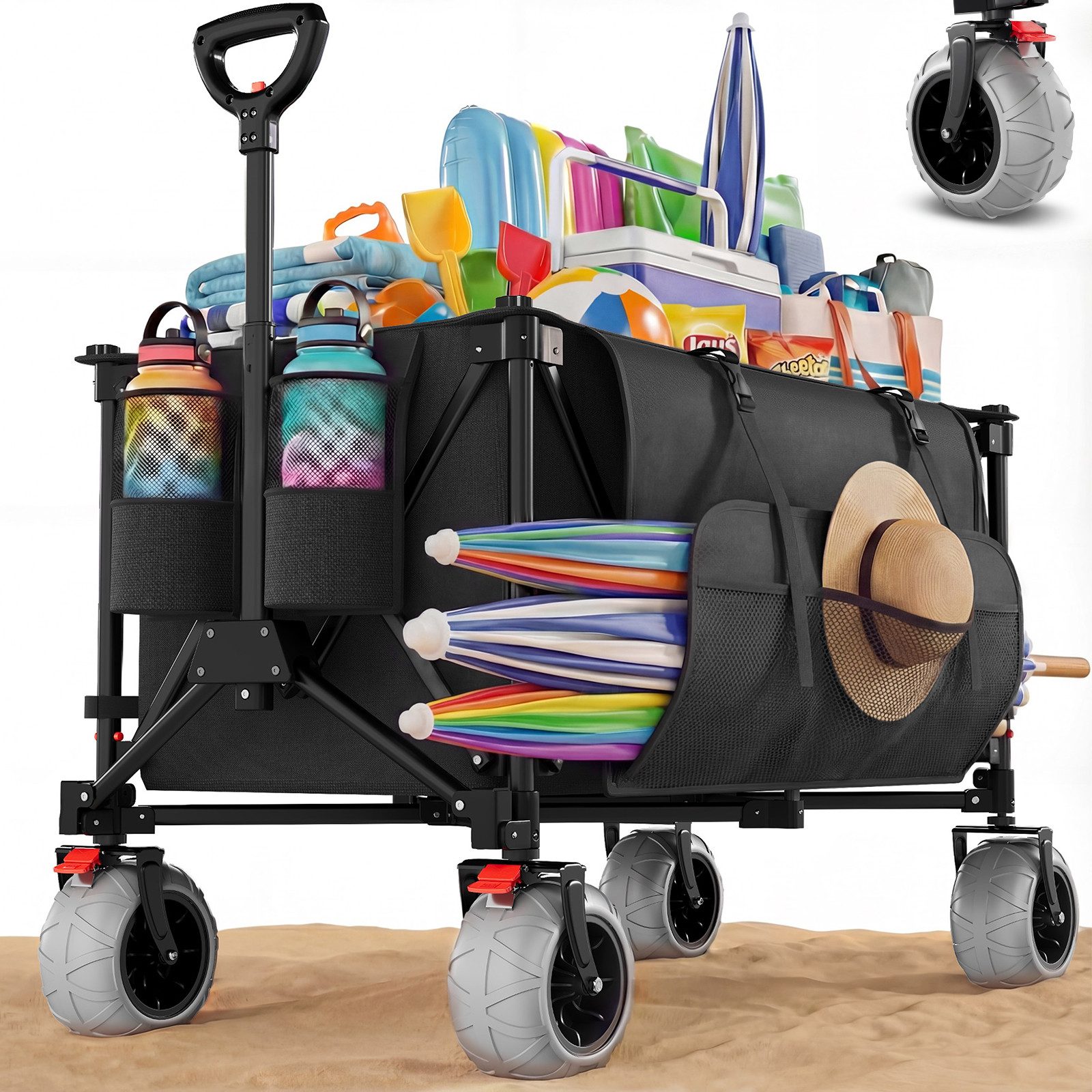 GUNJI Bollerwagen Faltbarer Handwagen Transportwagen klappbarer Einkaufswagen bis 200kg, 200 L Strandkarren mit groBer Kapazitat, für Sport, Einkauf, Camping