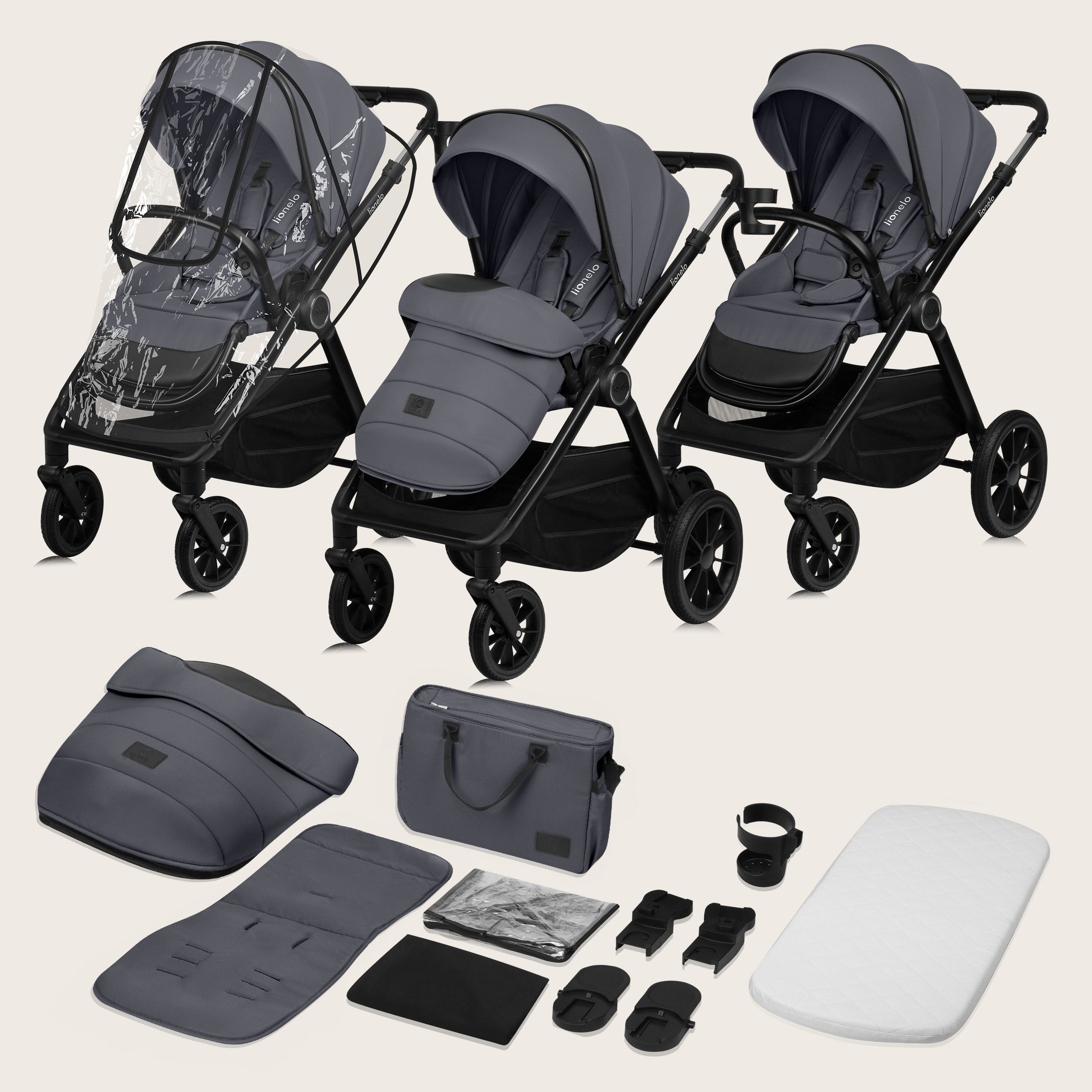 lionelo Kombi-Kinderwagen LAYLA 2IN1, (Set), 3D-Panoramabelüftung/ XXL-Sitz/ komfortable Federung