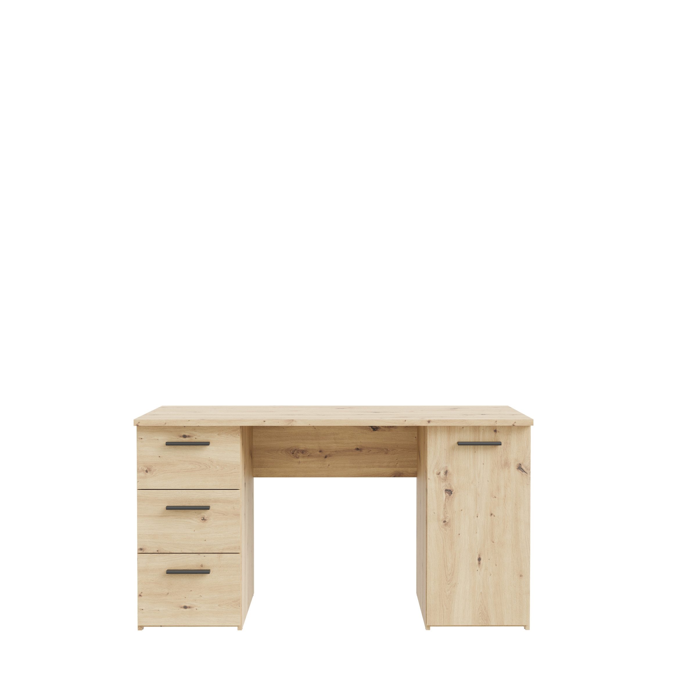 PREISBRECHER Schreibtisch NET307, 3 Schübe, 1 Tür, Artisan Eiche Dekor - 138,2x75,3x60cm (BxHxT)