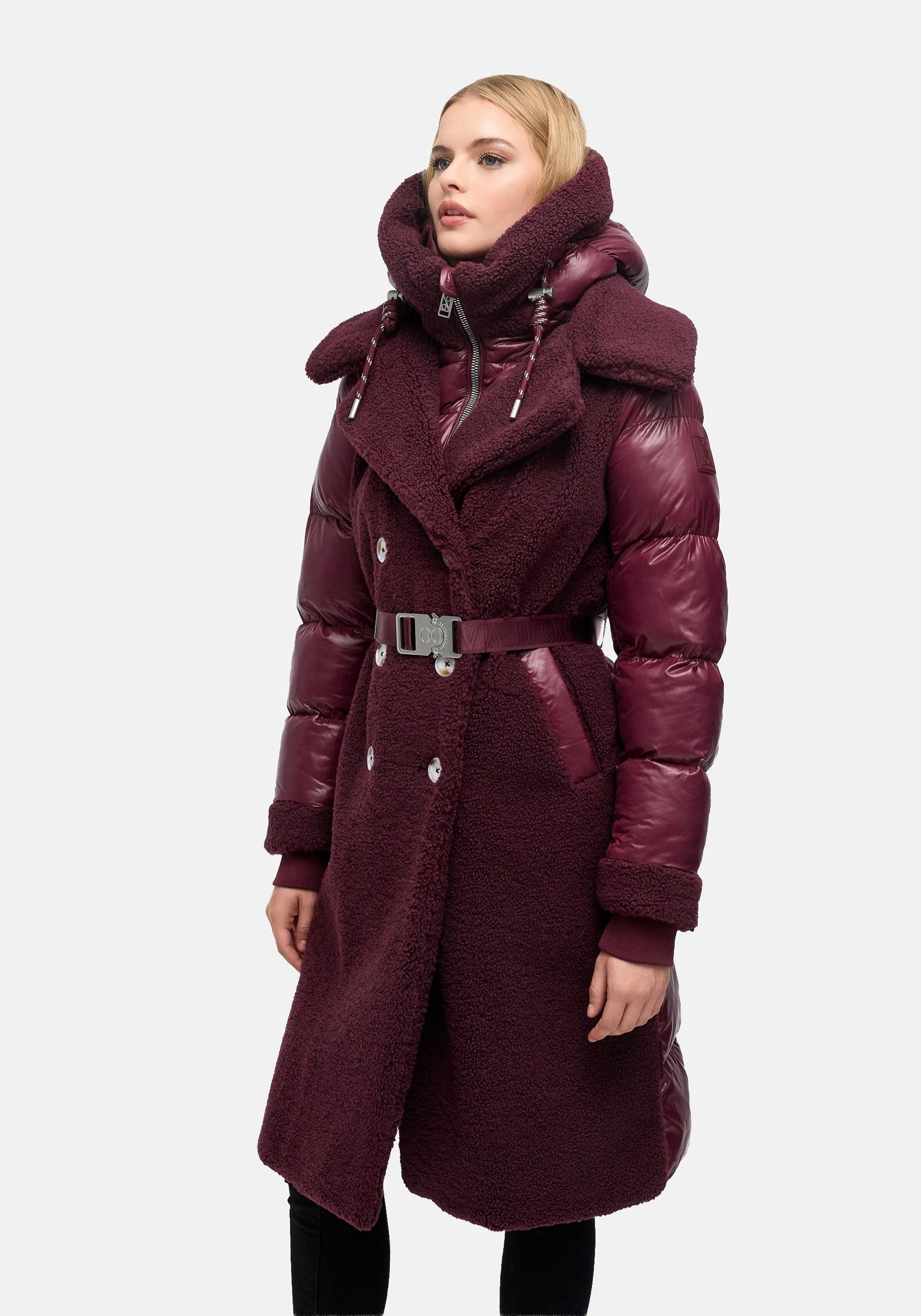Navahoo Wintermantel Kuscheltraum 14 Modischer Damen Plüschmantel aus angesagtem Materialmix