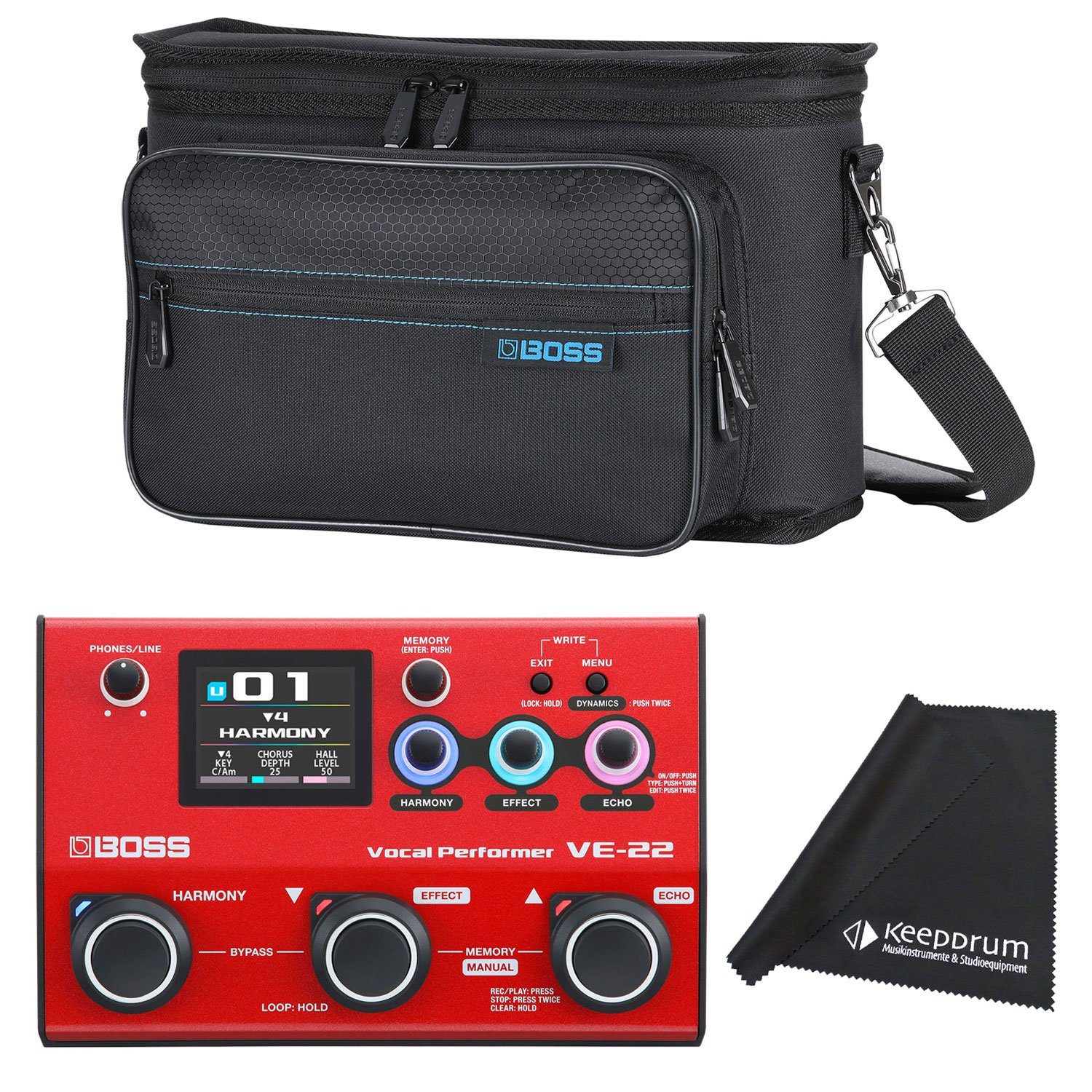 Boss by Roland Boss VE-22 Multi-Effektgerät für Gesang mit Tasche Digitales Aufnahmegerät (mit Tasche CBVE22 und Tuch)