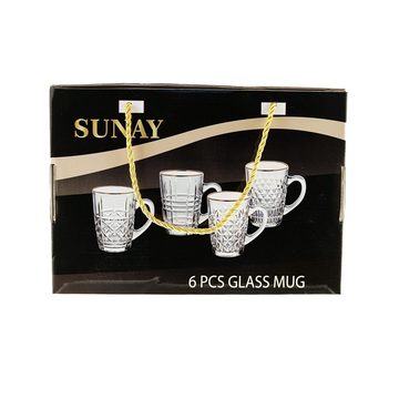 Sunay Teeglas 6er Gläser-Set mit Henkel Gold Umrandung 203 ml Transparent mit Muster